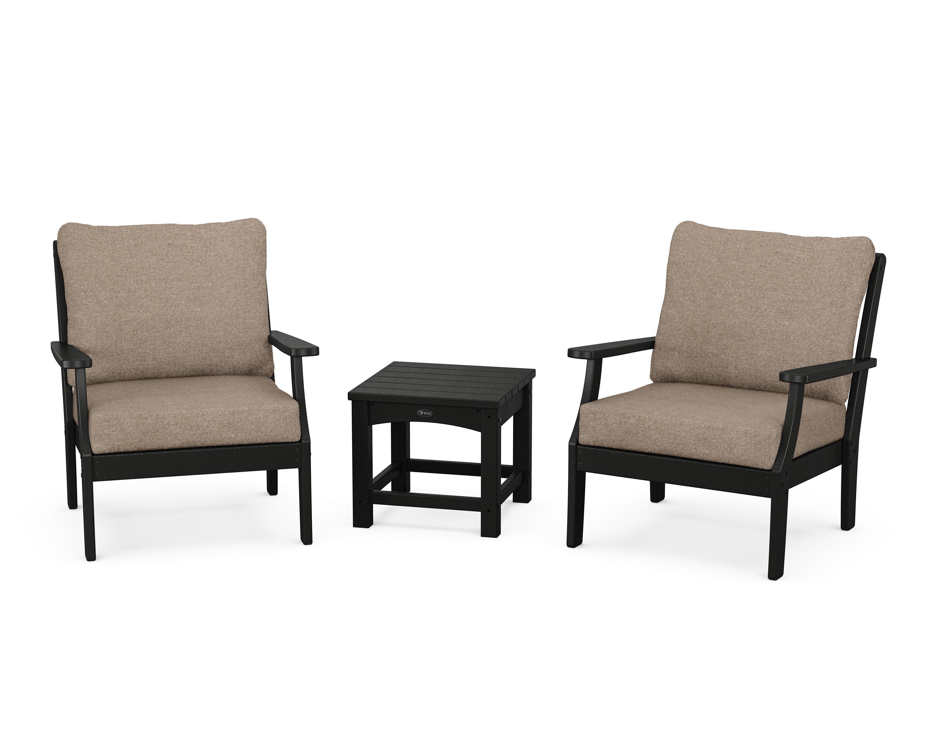 Yacht Club 3-Piece Deep Seating Set in Charcoal Black / Spiced Burlap