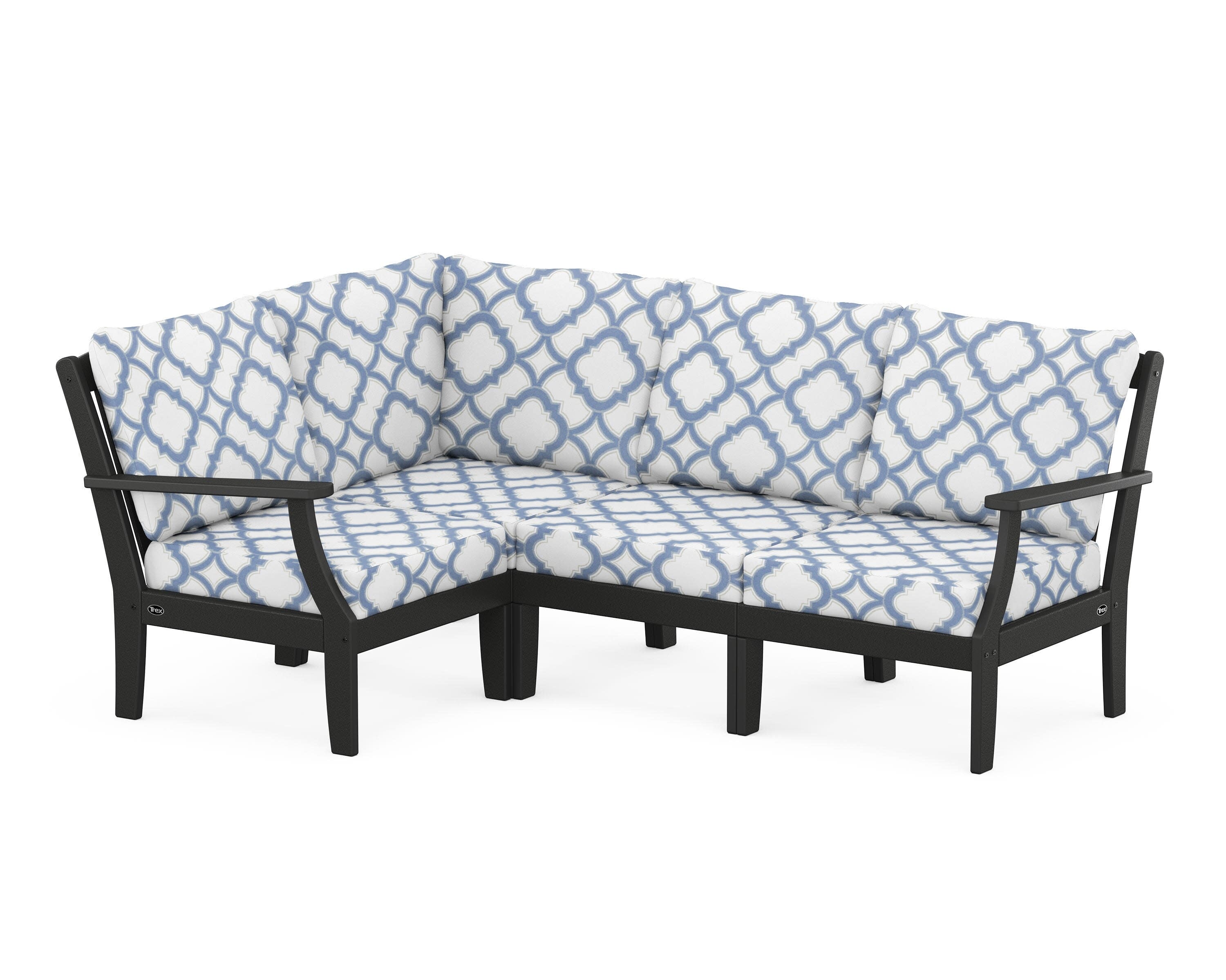 Yacht Club Modular 4-Piece Deep Seating Set in Charcoal Black / Trellis Sky Blue