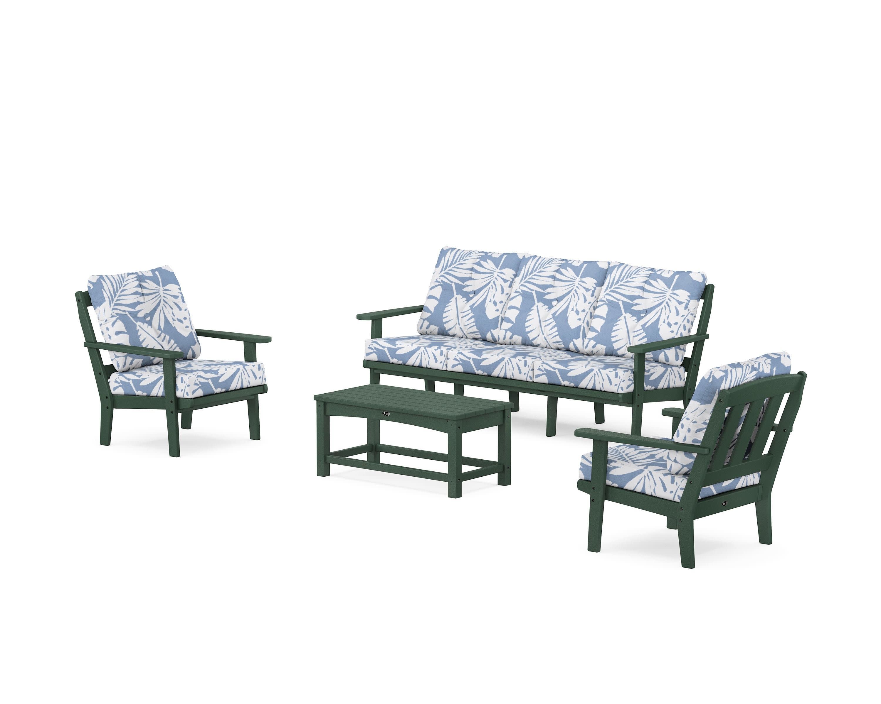 Cape Cod 4-Piece Deep Seating Set with Sofa in Rainforest Canopy / Leaf Sky Blue
