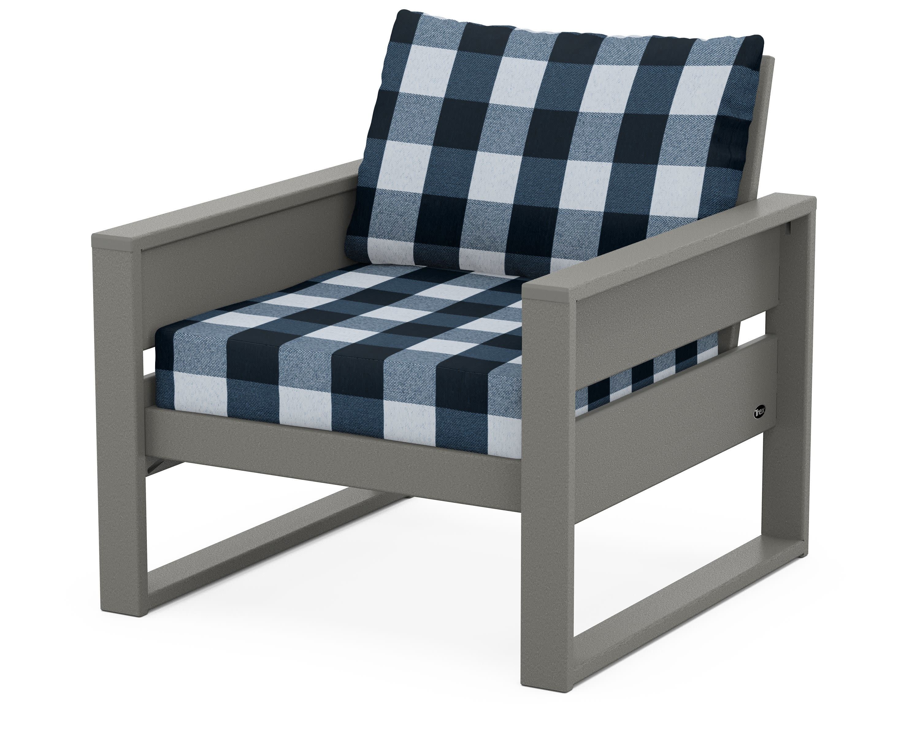 Eastport Club Chair in Stepping Stone / Buffalo Plaid Marine Indigo