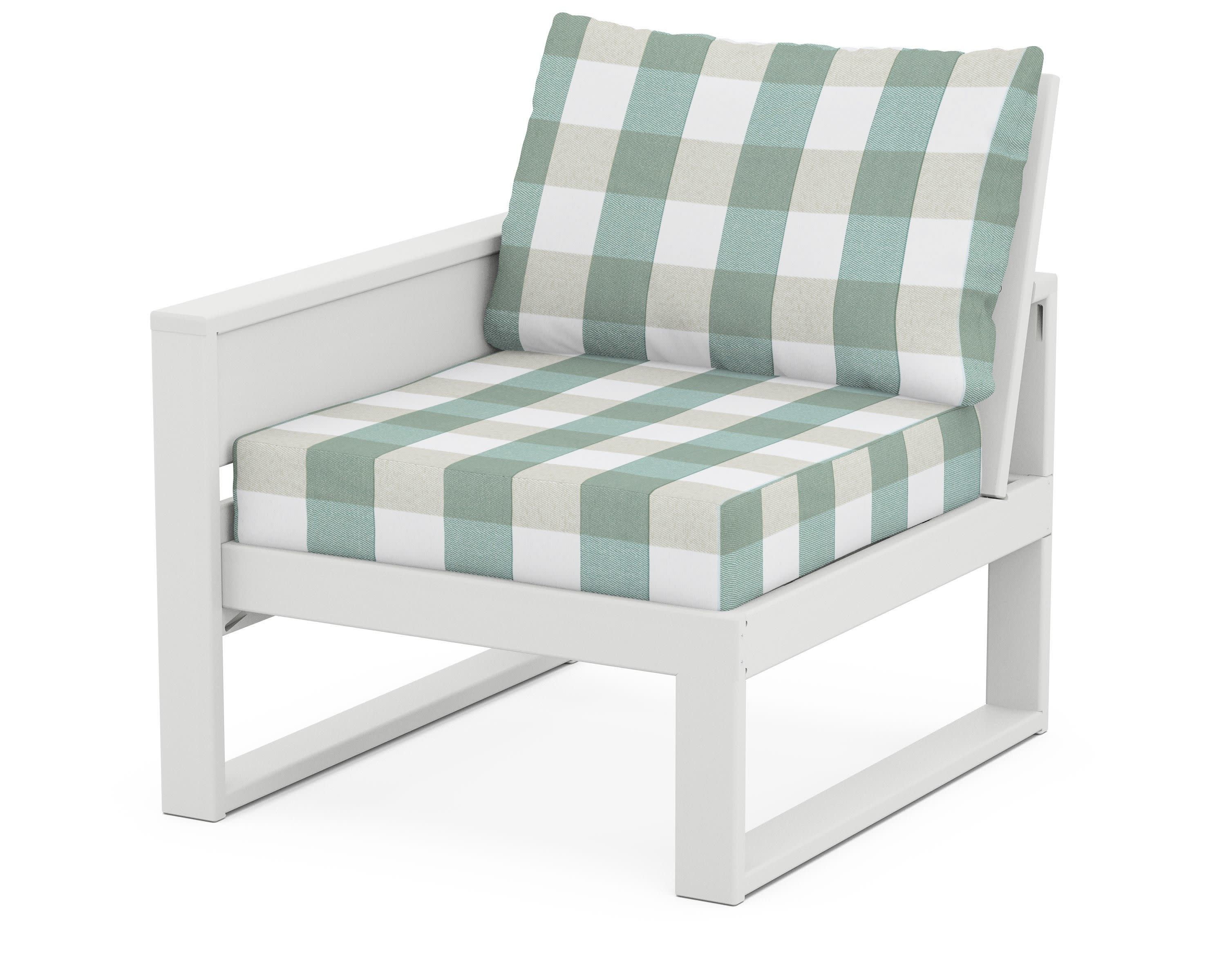 Eastport Modular Left Arm Chair in Classic White / Buffalo Plaid Glacier Spa