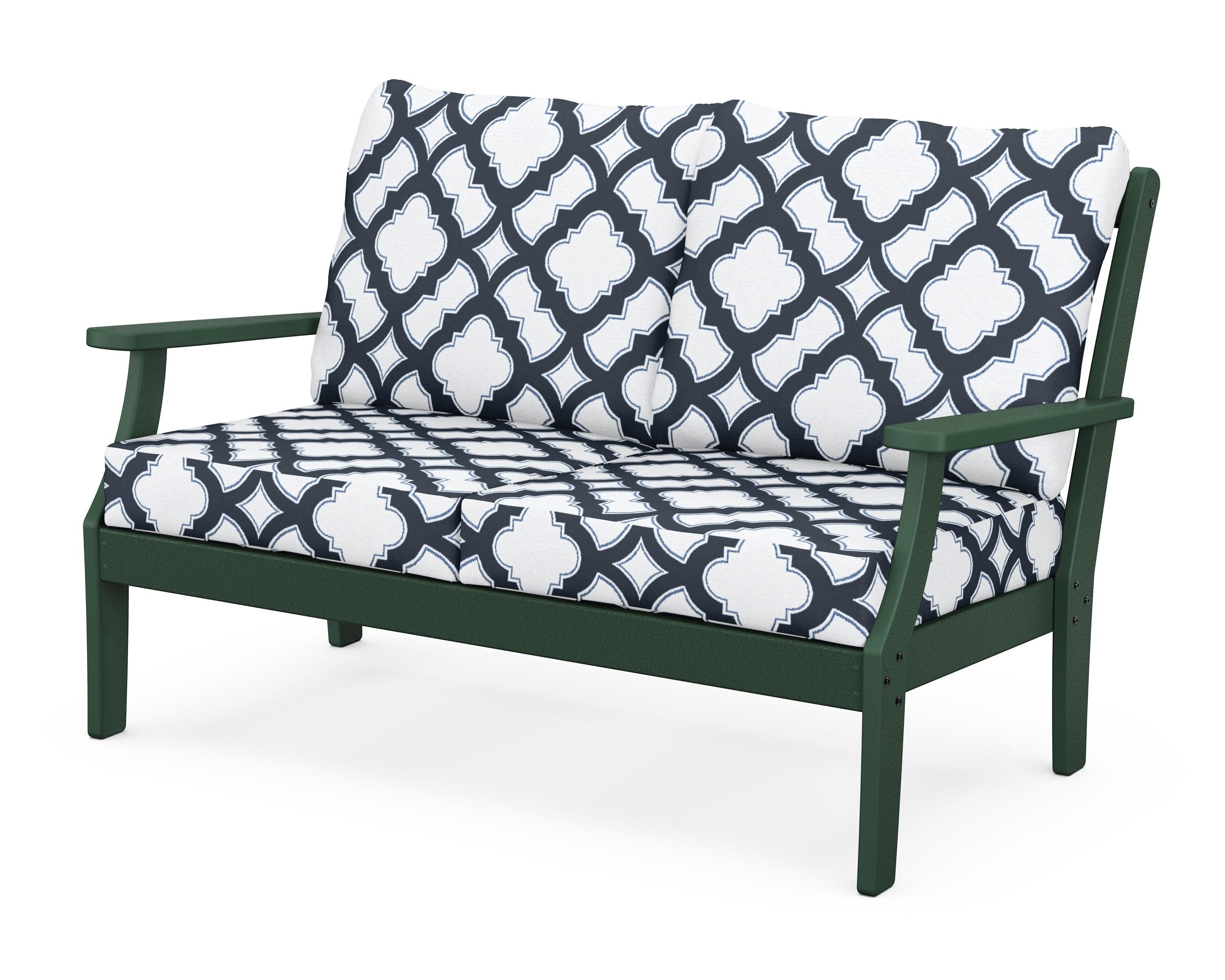 Yacht Club Deep Seating Loveseat in Rainforest Canopy / Trellis Marine Indigo