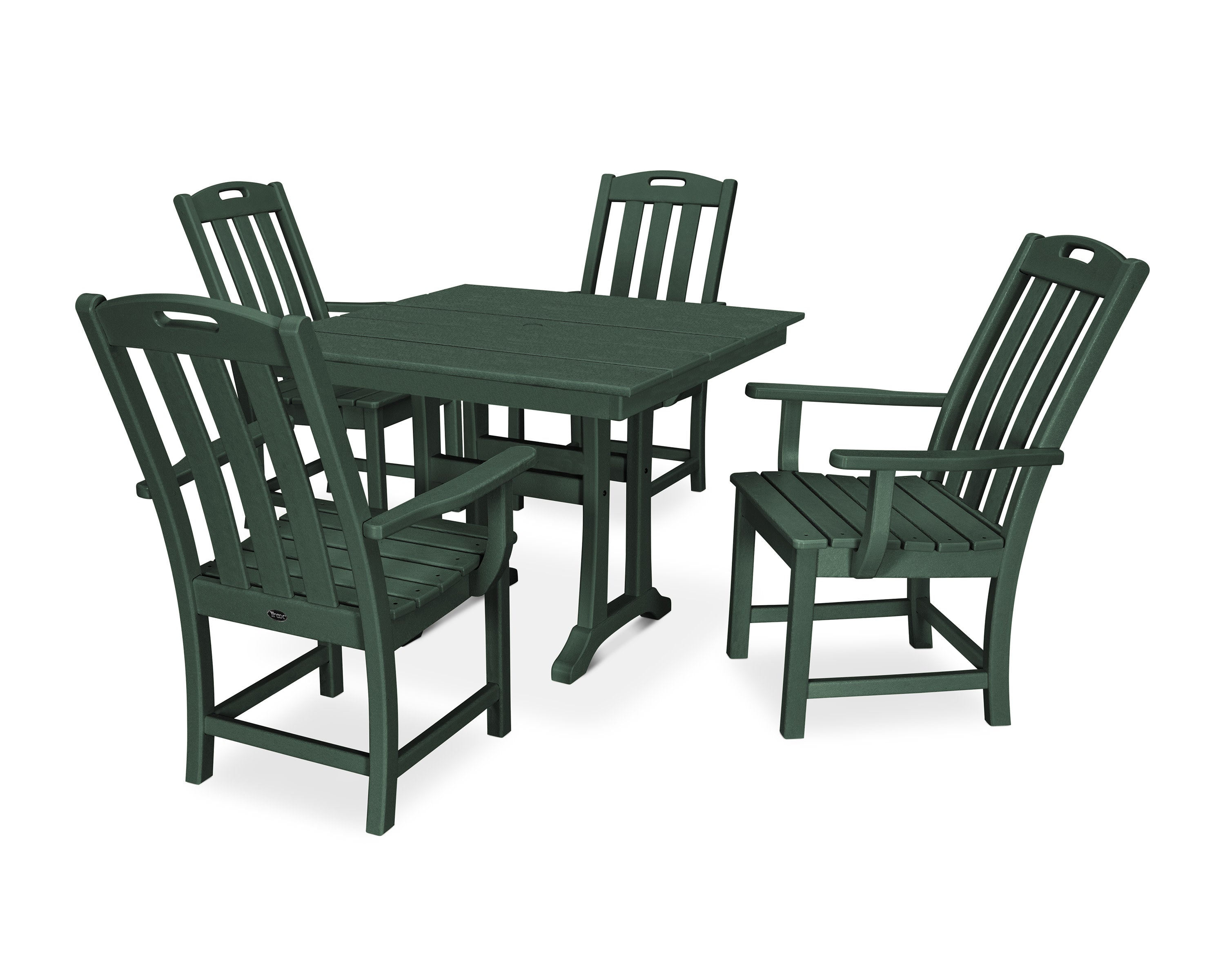 Yacht Club 5-Piece Farmhouse Trestle Arm Chair Dining Set in Rainforest Canopy