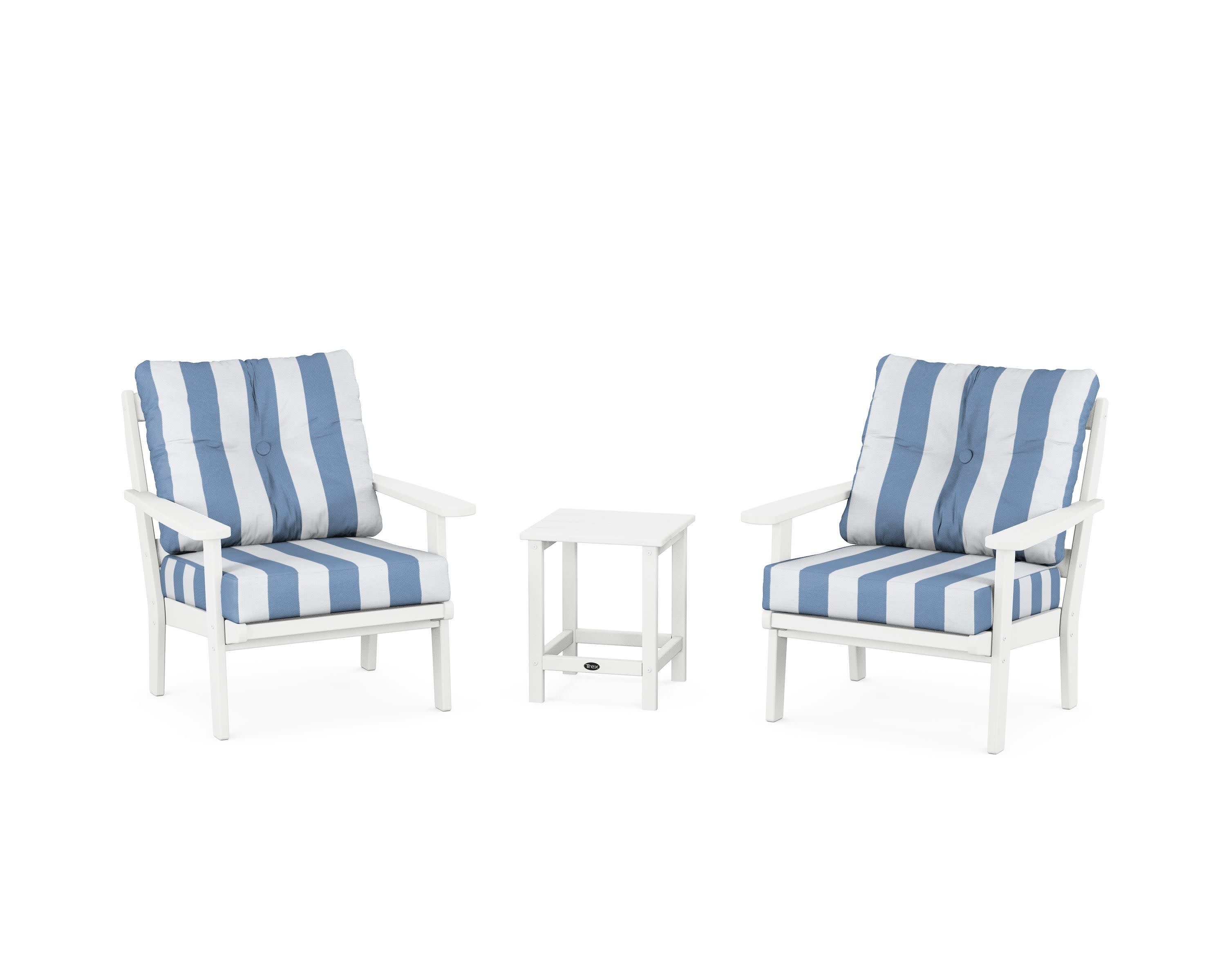 Cape Cod 3-Piece Deep Seating Set in Classic White / Cabana Stripe Sky Blue