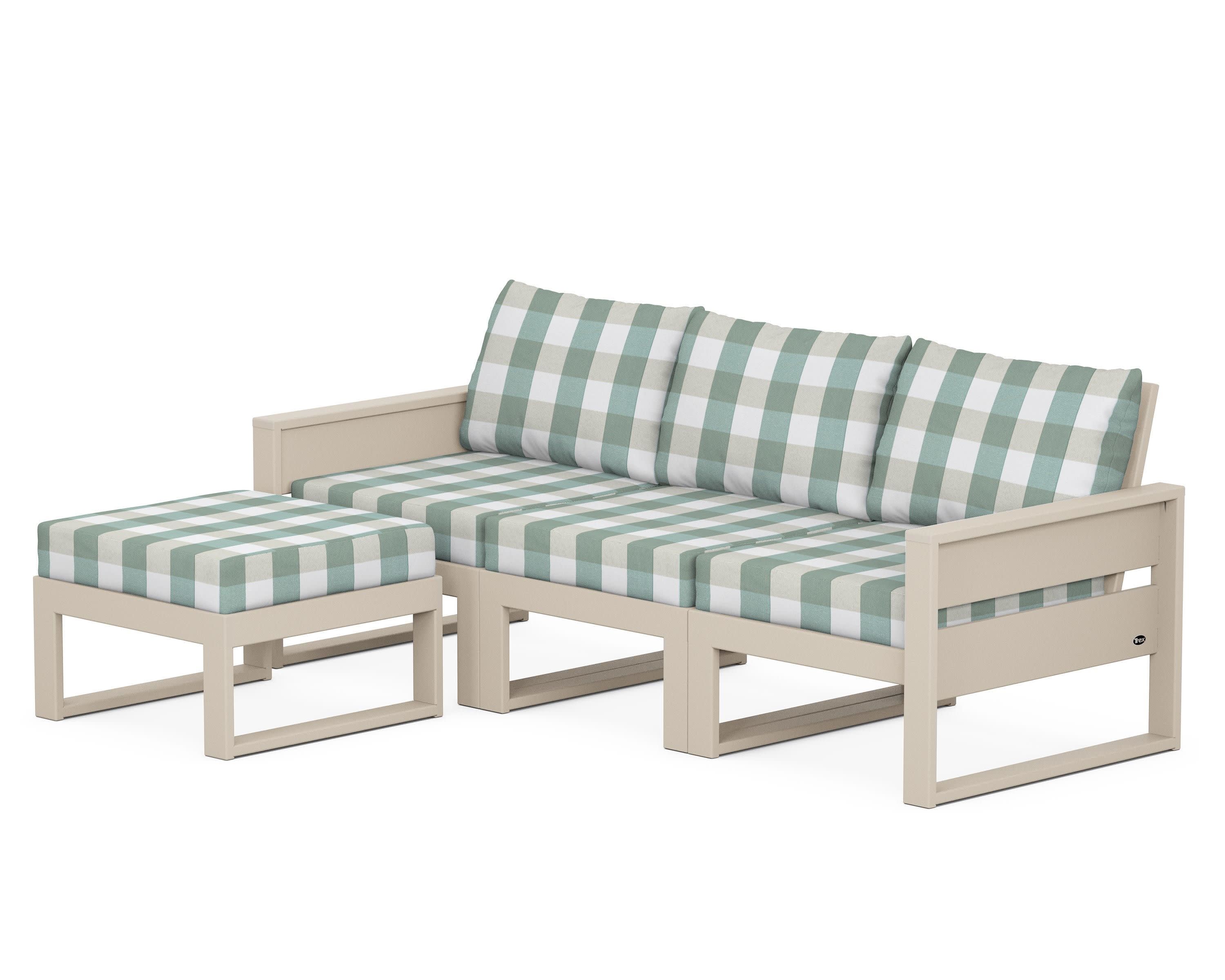 Eastport 4- Piece Sectional with Ottoman in Sand Castle / Buffalo Plaid Glacier Spa
