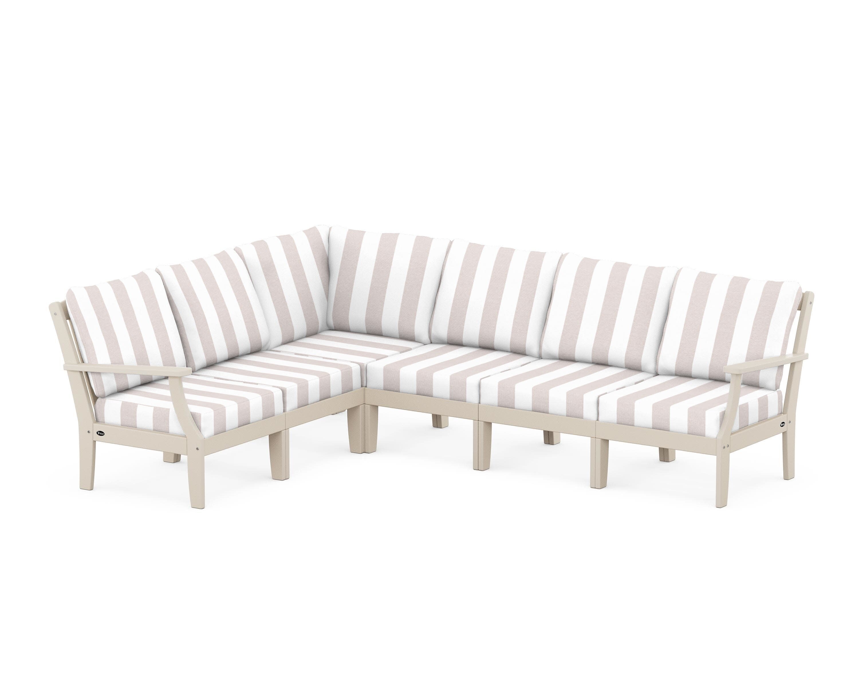 Yacht Club Modular 6-Piece Deep Seating Set in Sand Castle / Cabana Stripe Dune Burlap