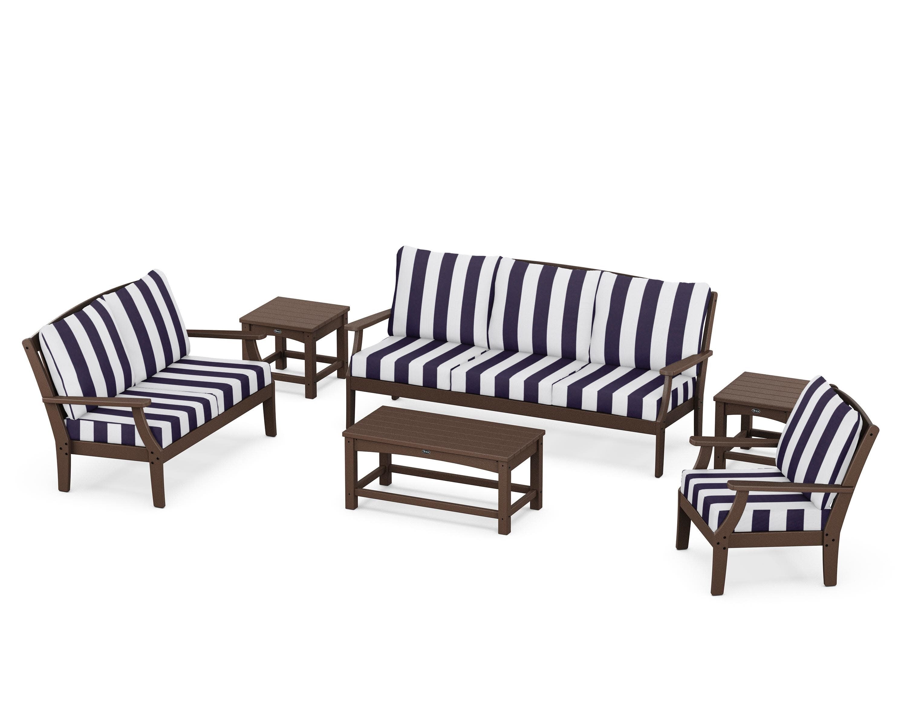 Yacht Club 6-Piece Deep Seating Set in Vintage Lantern / Cabana Stripe Navy