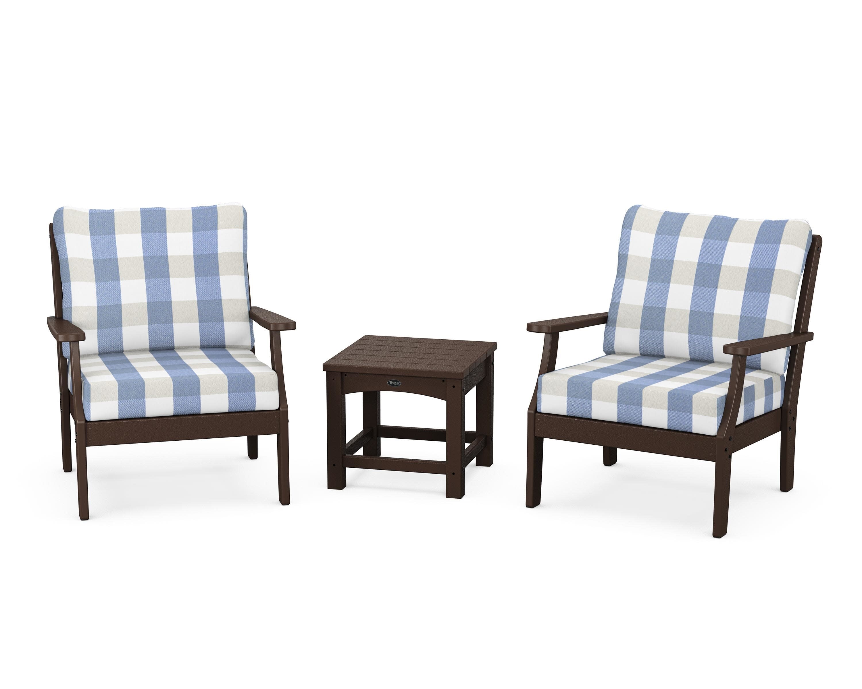 Yacht Club 3-Piece Deep Seating Set in Vintage Lantern / Buffalo Plaid Sky Blue