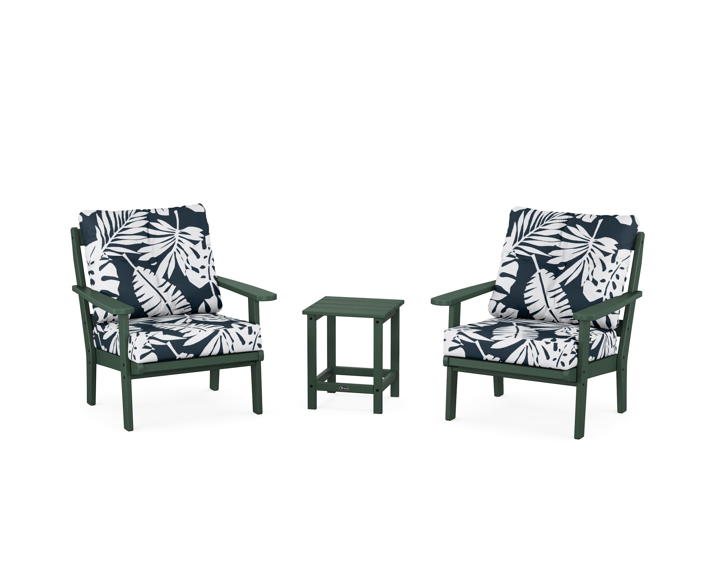 Cape Cod 3-Piece Deep Seating Set in Rainforest Canopy / Leaf Marine Indigo