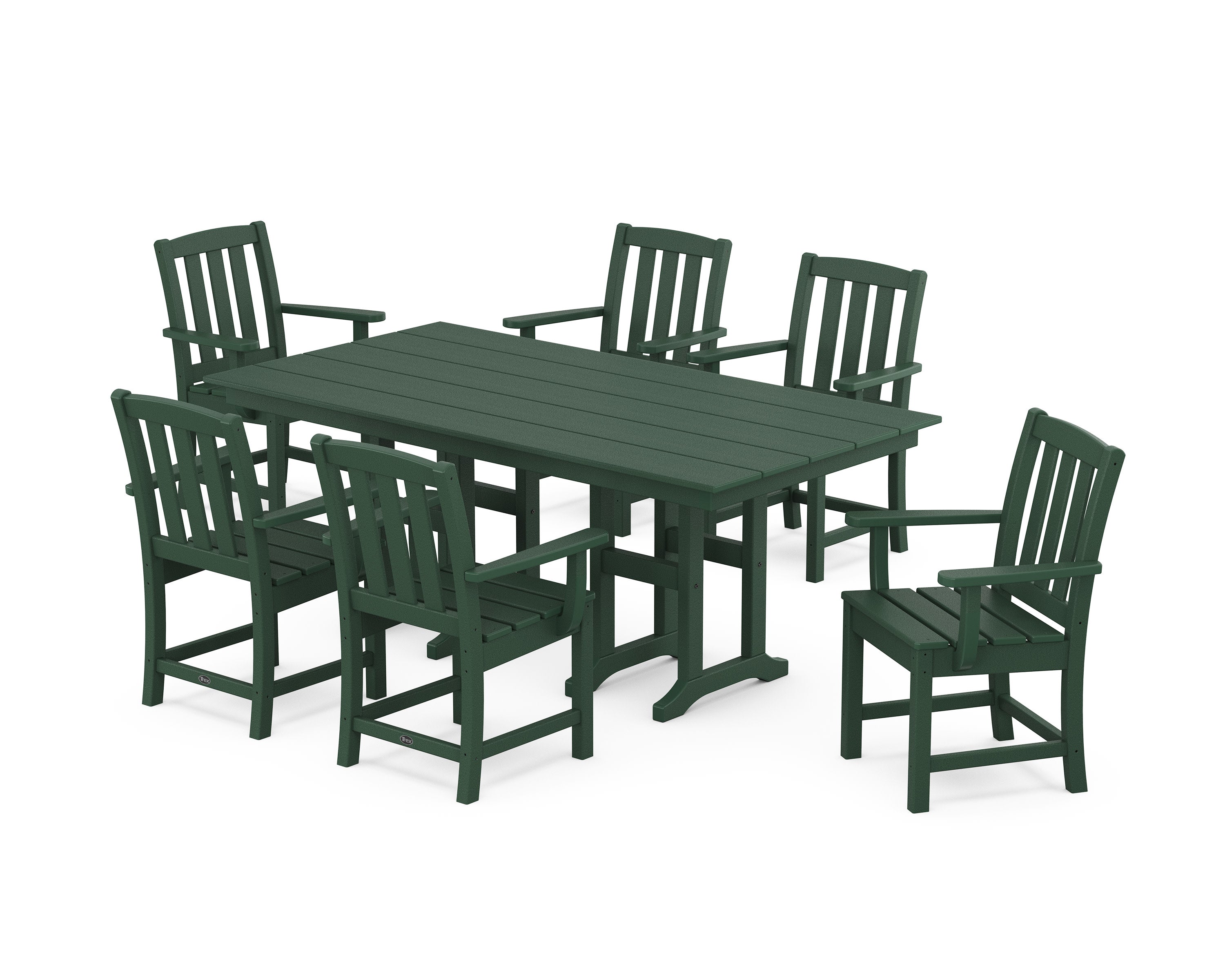 Cape Cod Arm Chair 7-Piece Farmhouse Dining Set in Rainforest Canopy