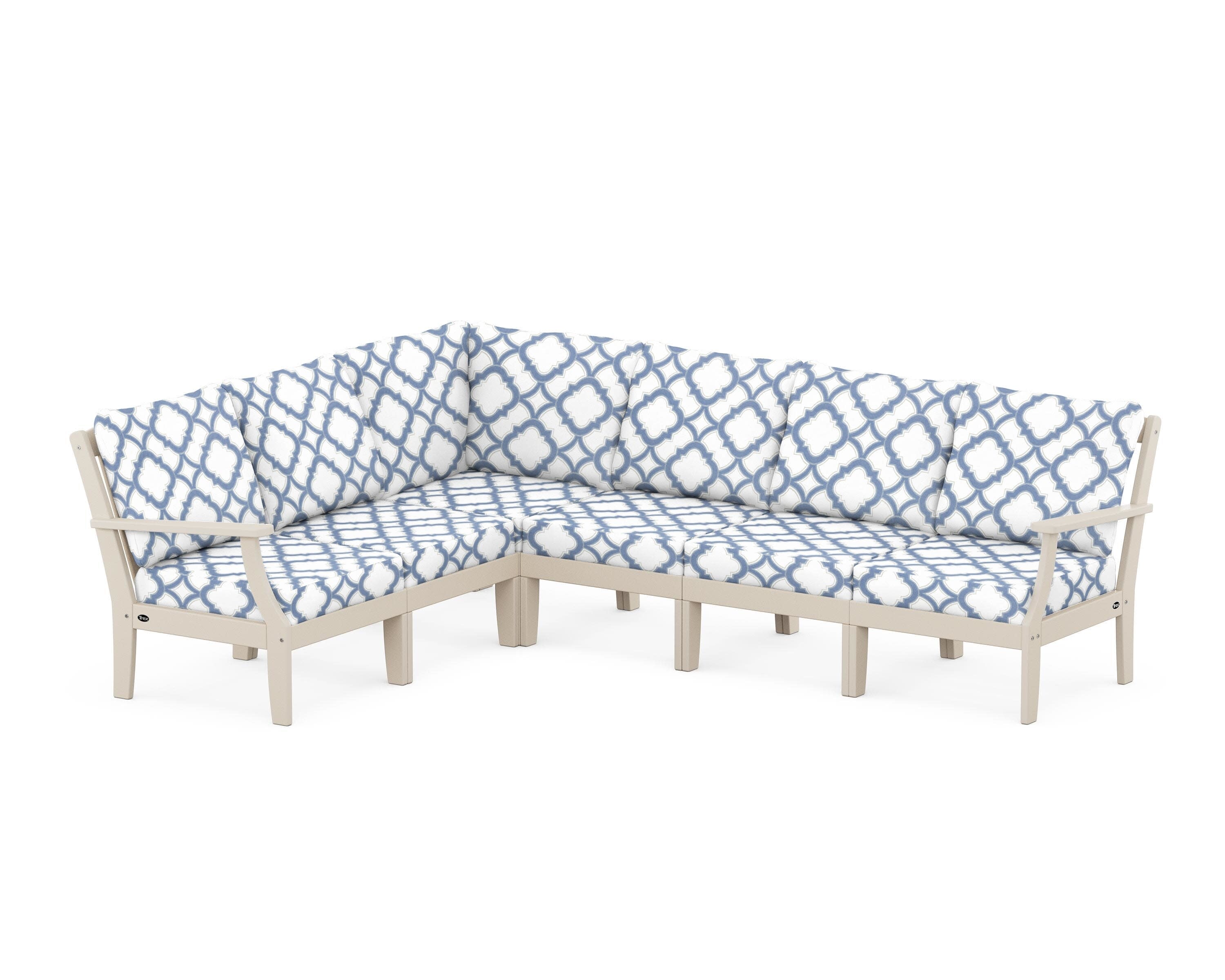 Yacht Club Modular 6-Piece Deep Seating Set in Sand Castle / Trellis Sky Blue