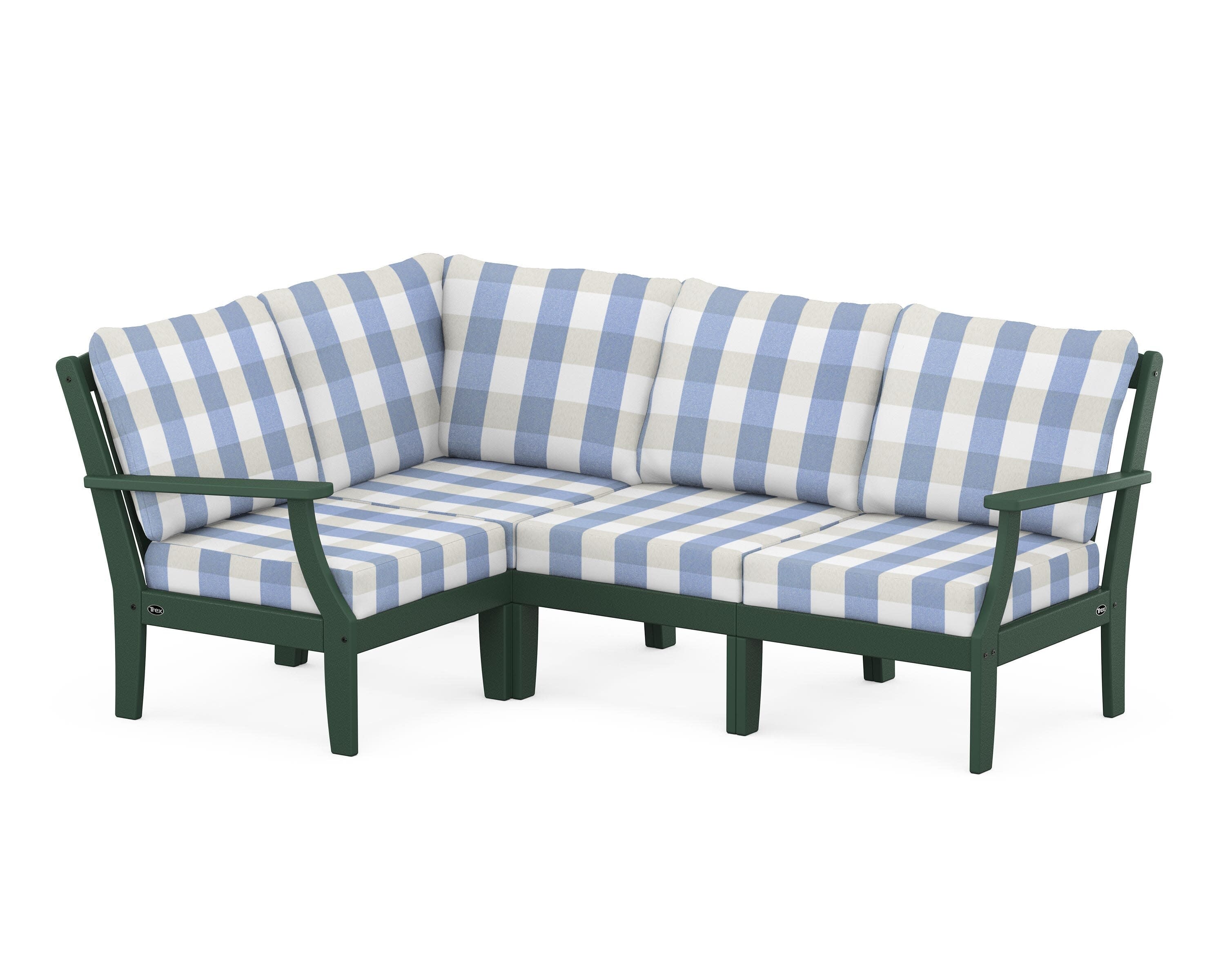 Yacht Club Modular 4-Piece Deep Seating Set in Rainforest Canopy / Buffalo Plaid Sky Blue