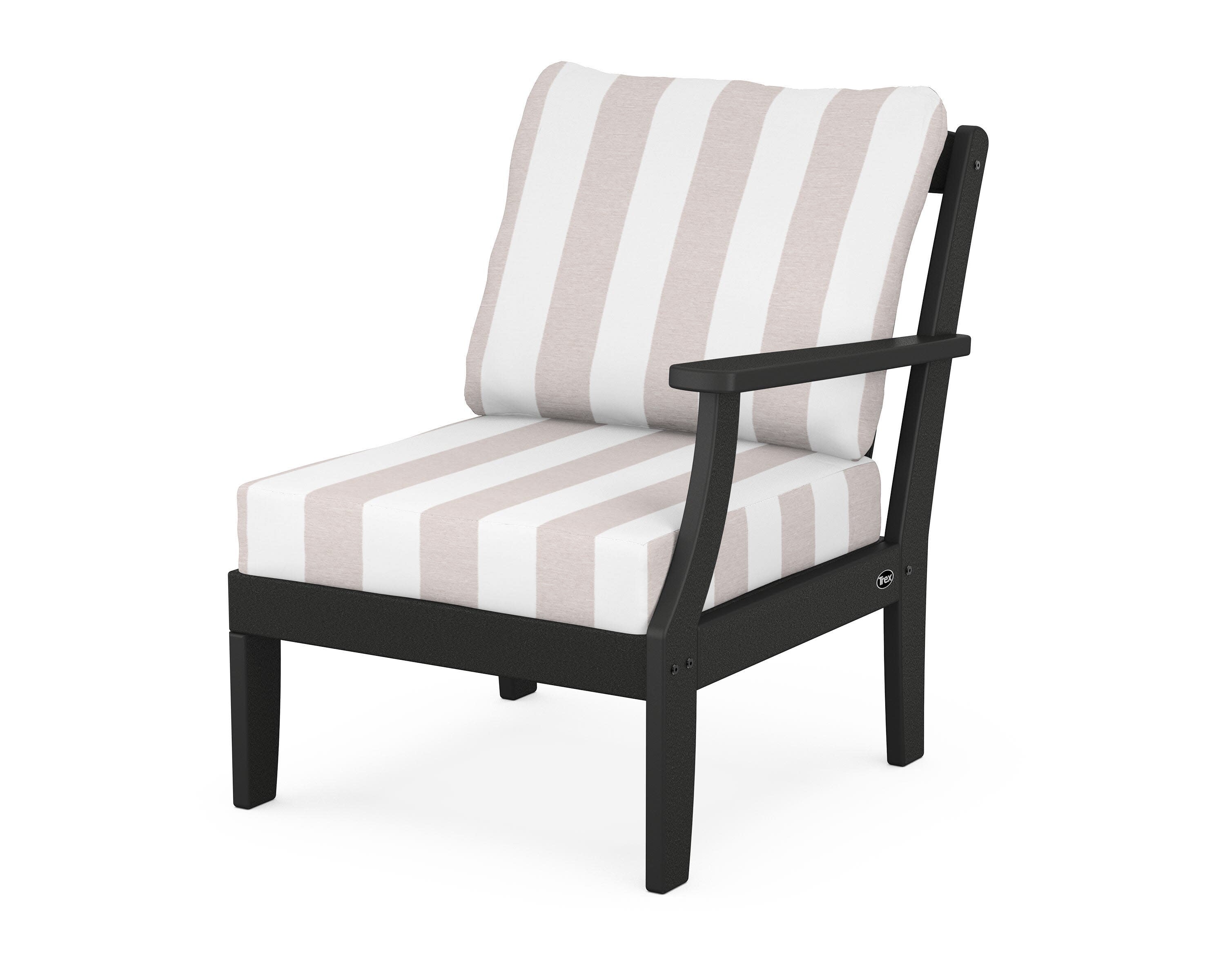 Yacht Club Modular Right Arm Chair in Charcoal Black / Cabana Stripe Dune Burlap