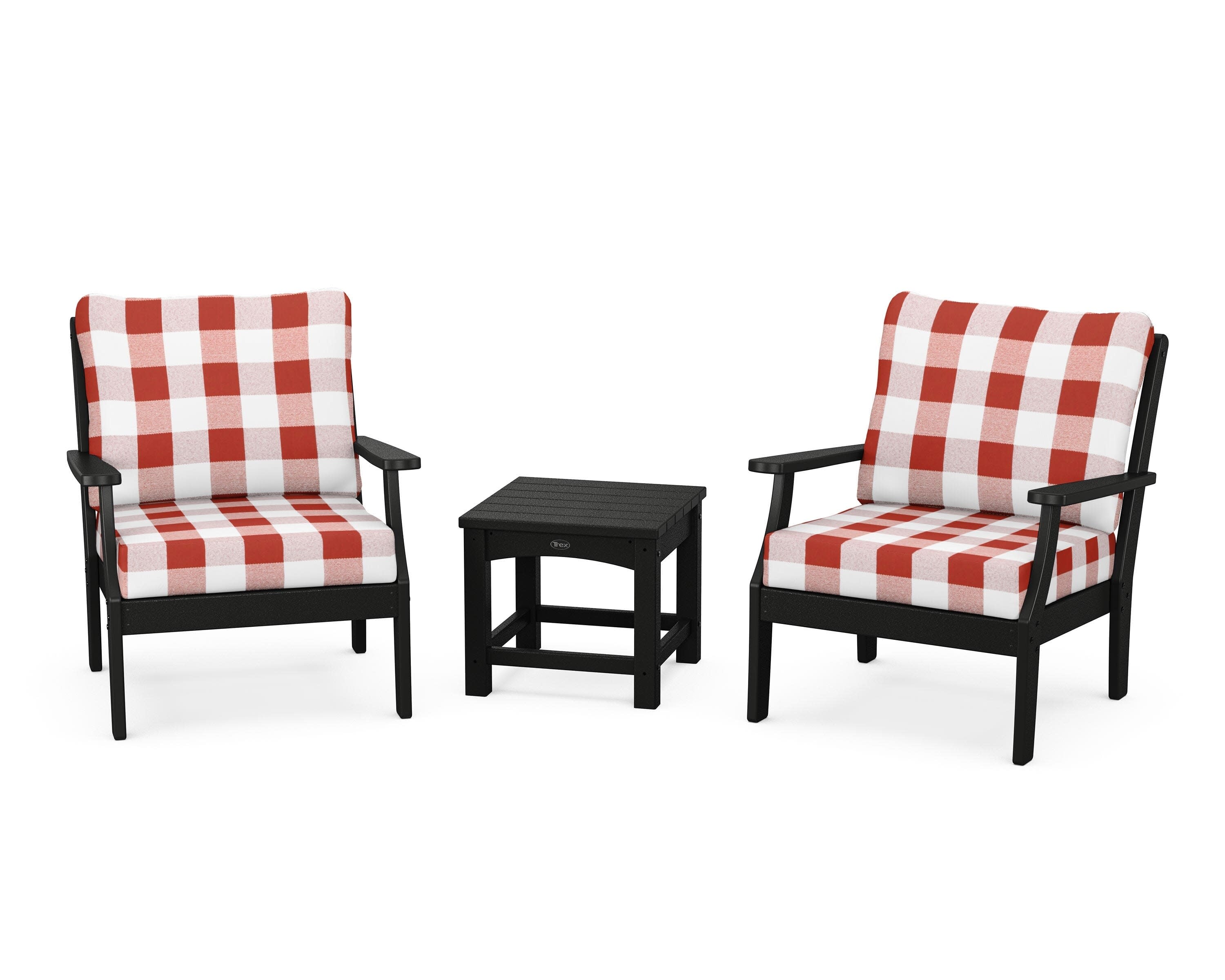 Yacht Club 3-Piece Deep Seating Set in Charcoal Black / Buffalo Plaid Crimson
