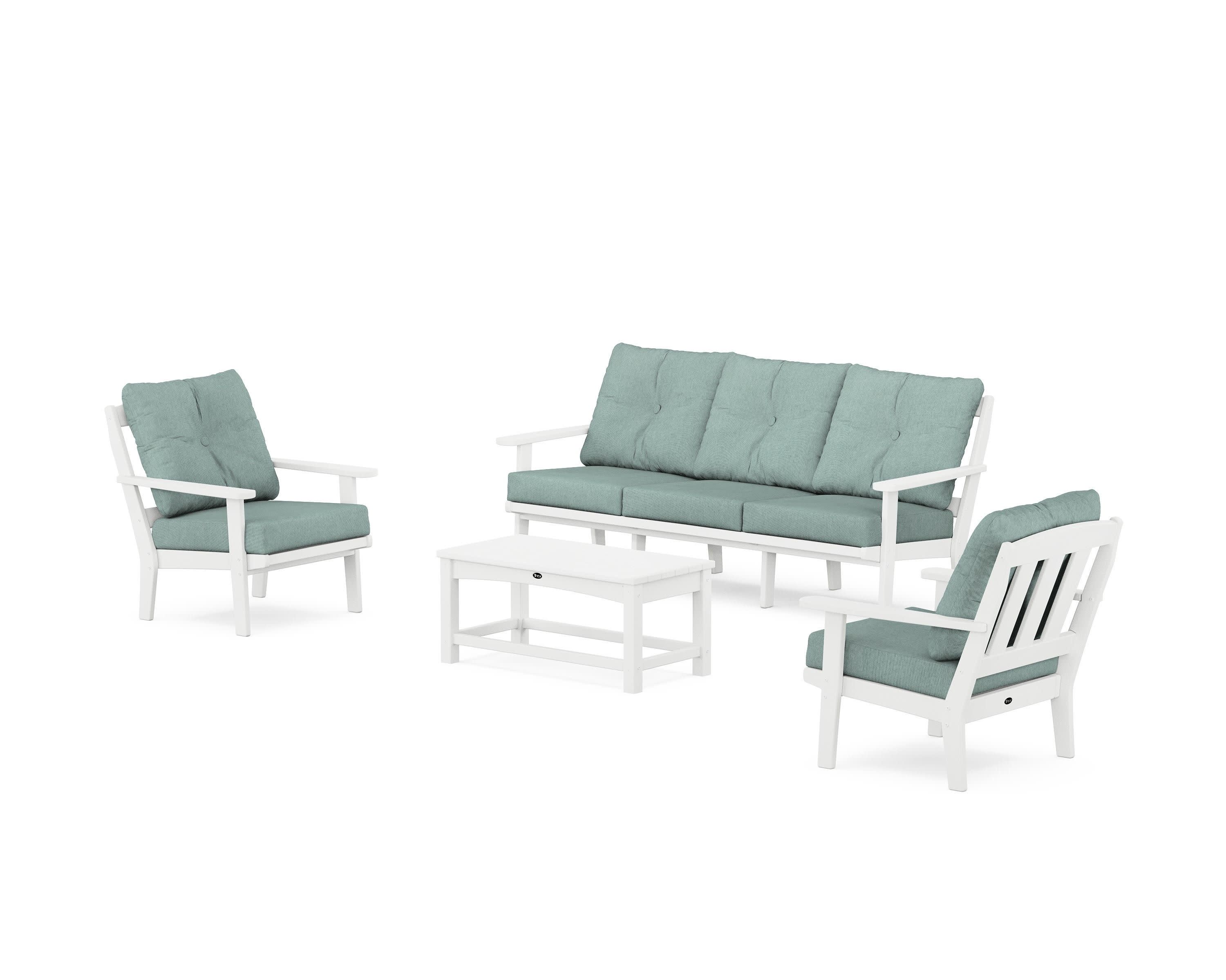 Cape Cod 4-Piece Deep Seating Set with Sofa in Classic White / Glacier Spa