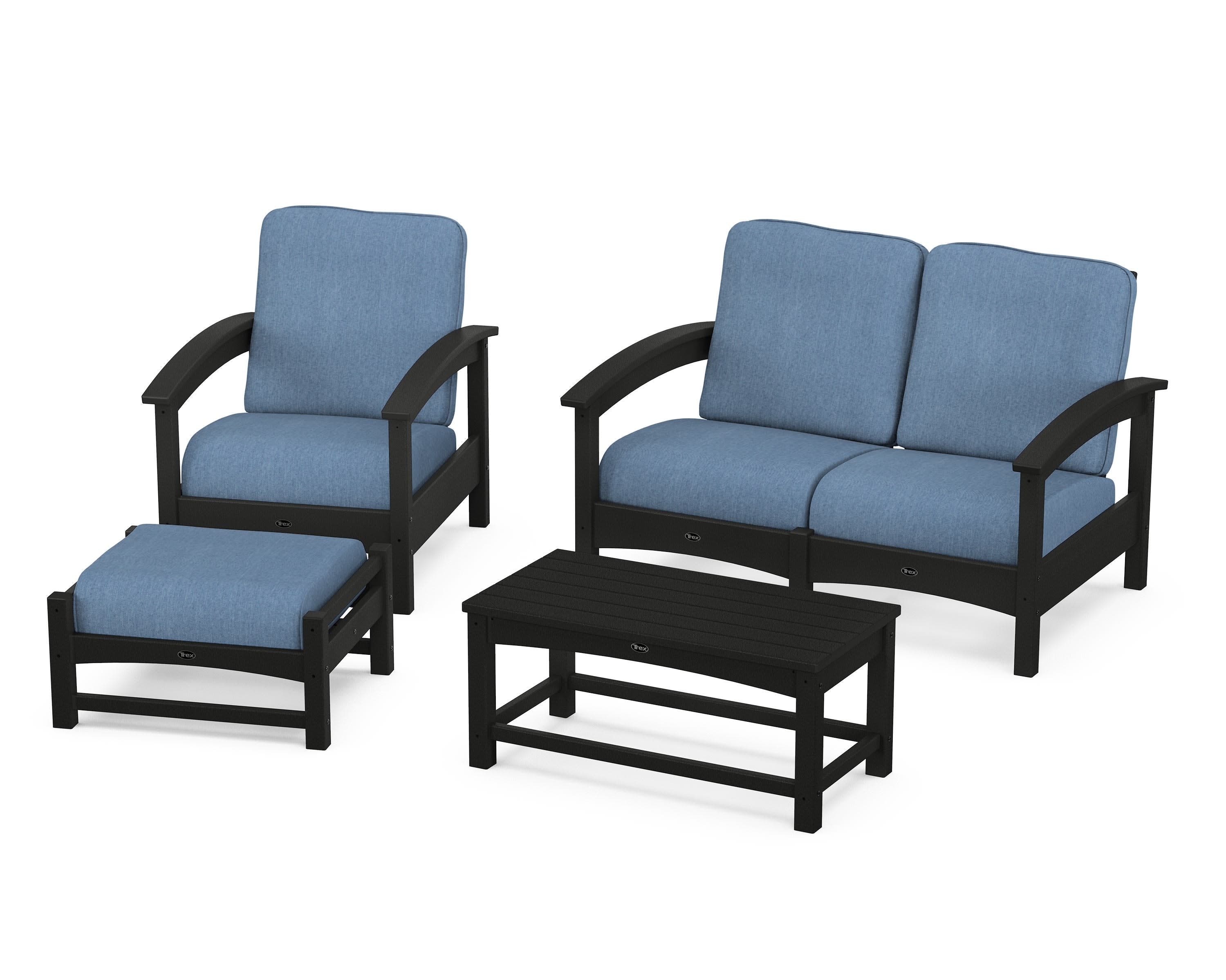 Rockport 4-Piece Deep Seating Conversation Group in Charcoal Black / Sky Blue