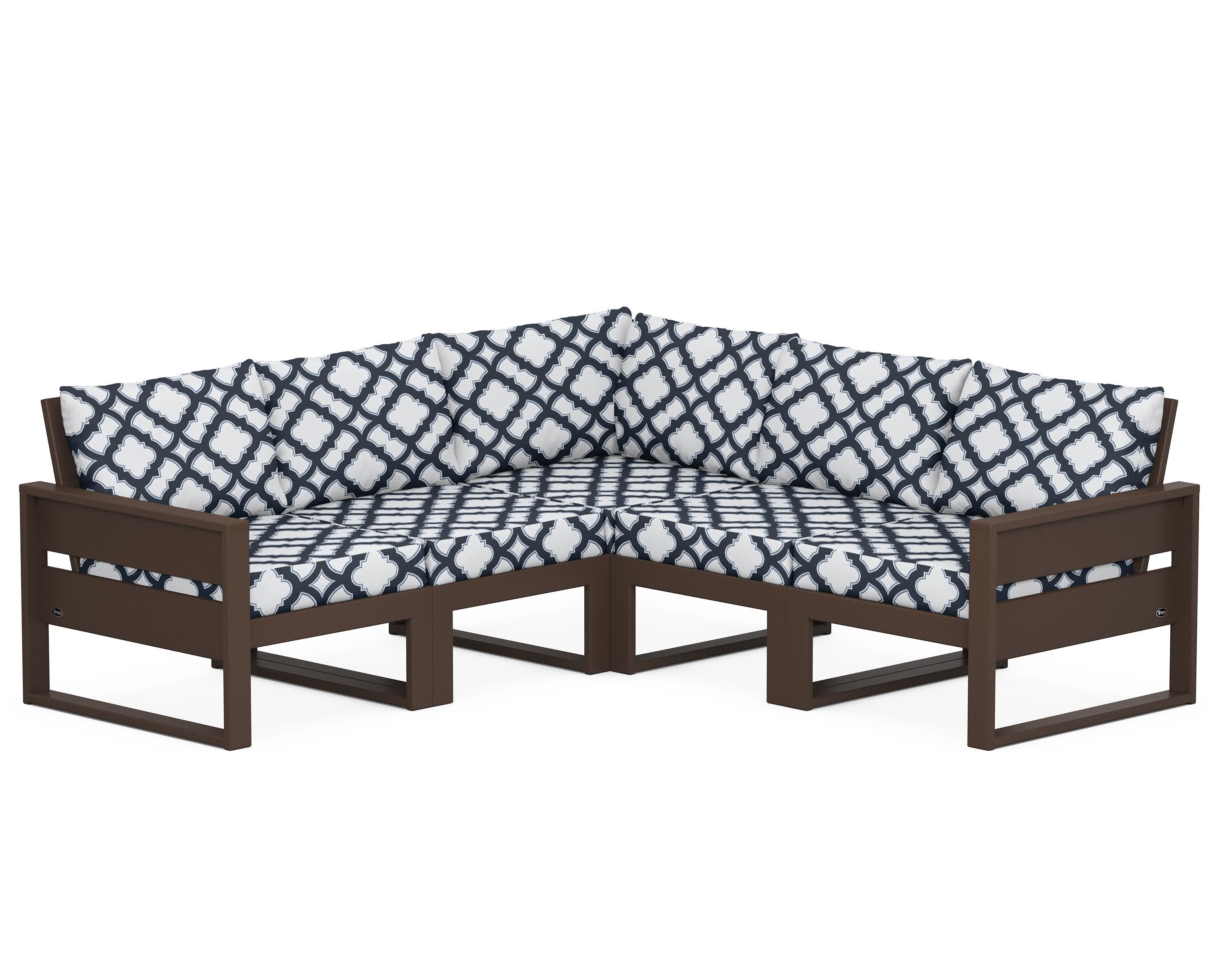 Eastport 5-Piece Sectional in Vintage Lantern / Trellis Marine Indigo