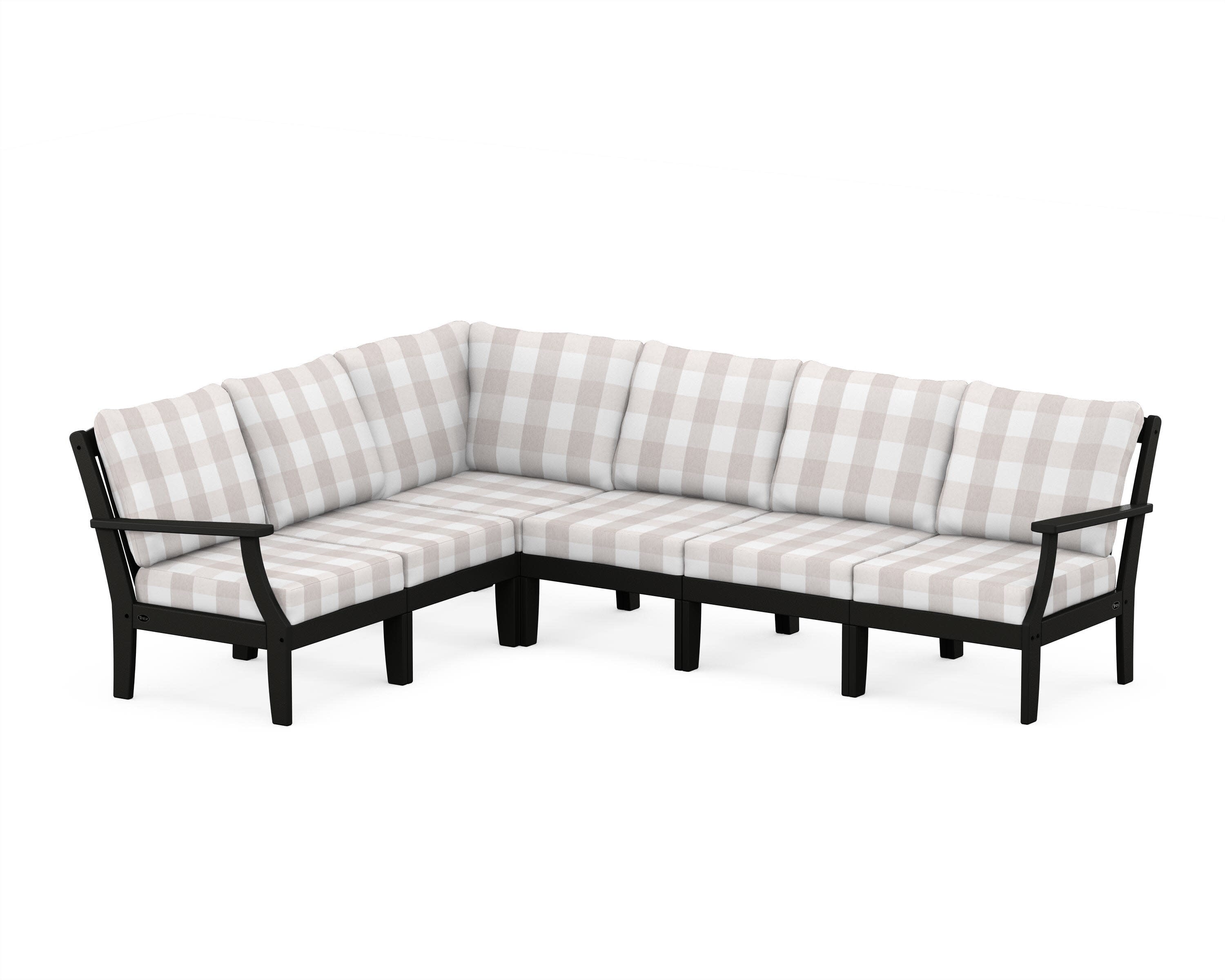 Yacht Club Modular 6-Piece Deep Seating Set in Charcoal Black / Buffalo Plaid Dune Burlap