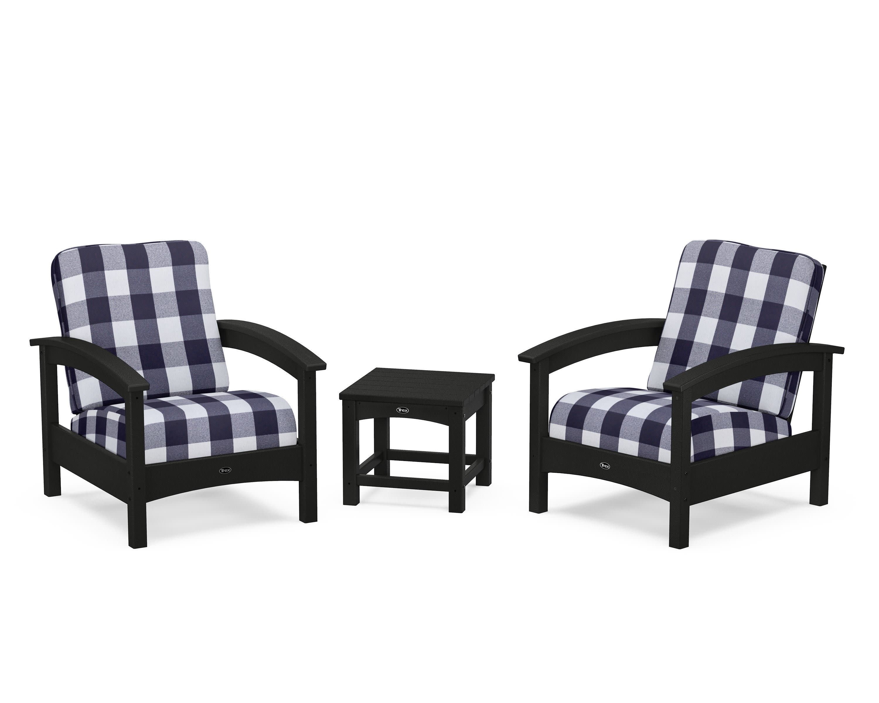 Rockport Club 3-Piece Deep Seating Conversation Set in Charcoal Black / Buffalo Plaid Navy