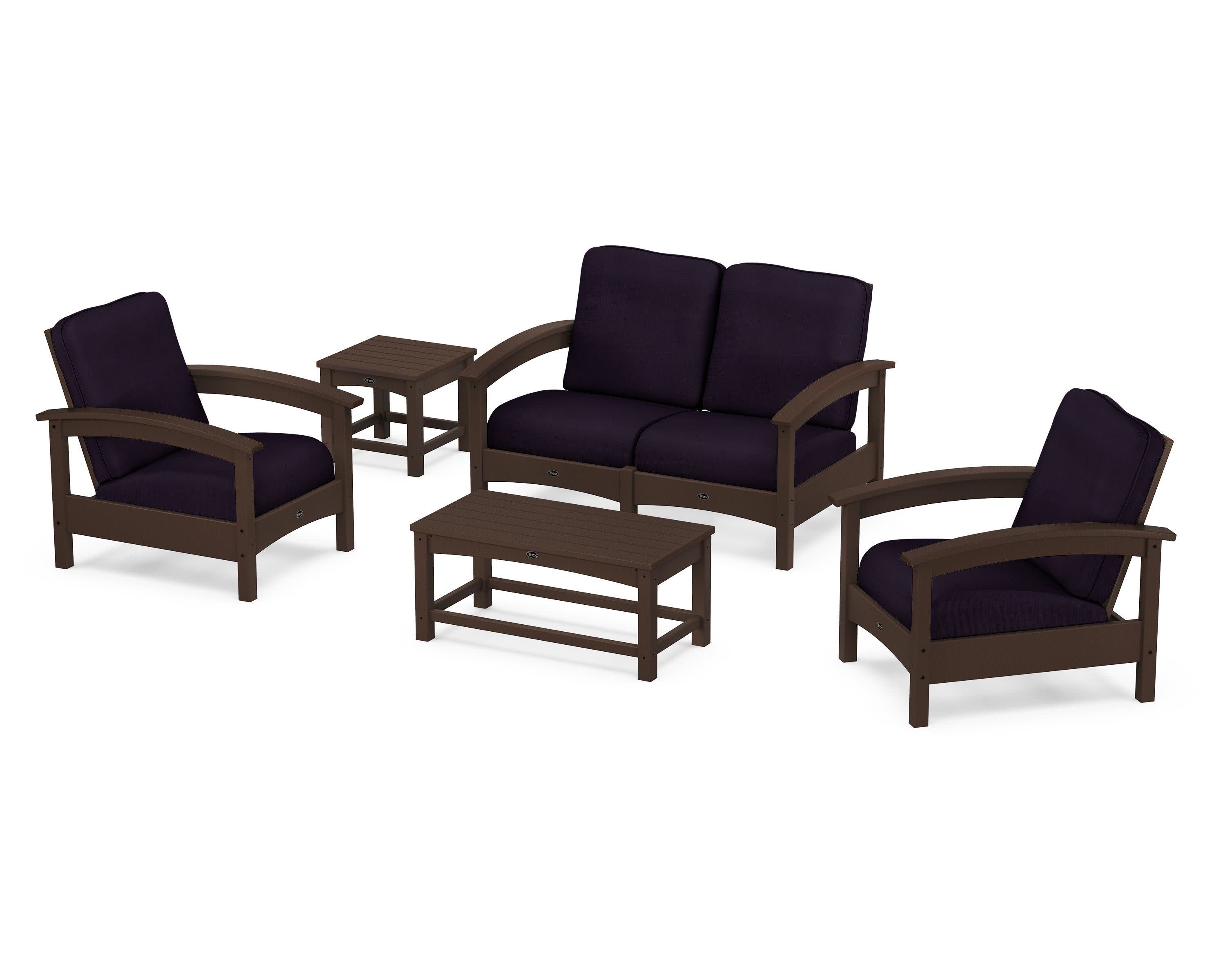 Rockport Club 6-Piece Deep Seating Conversation Set in Vintage Lantern / Navy Linen