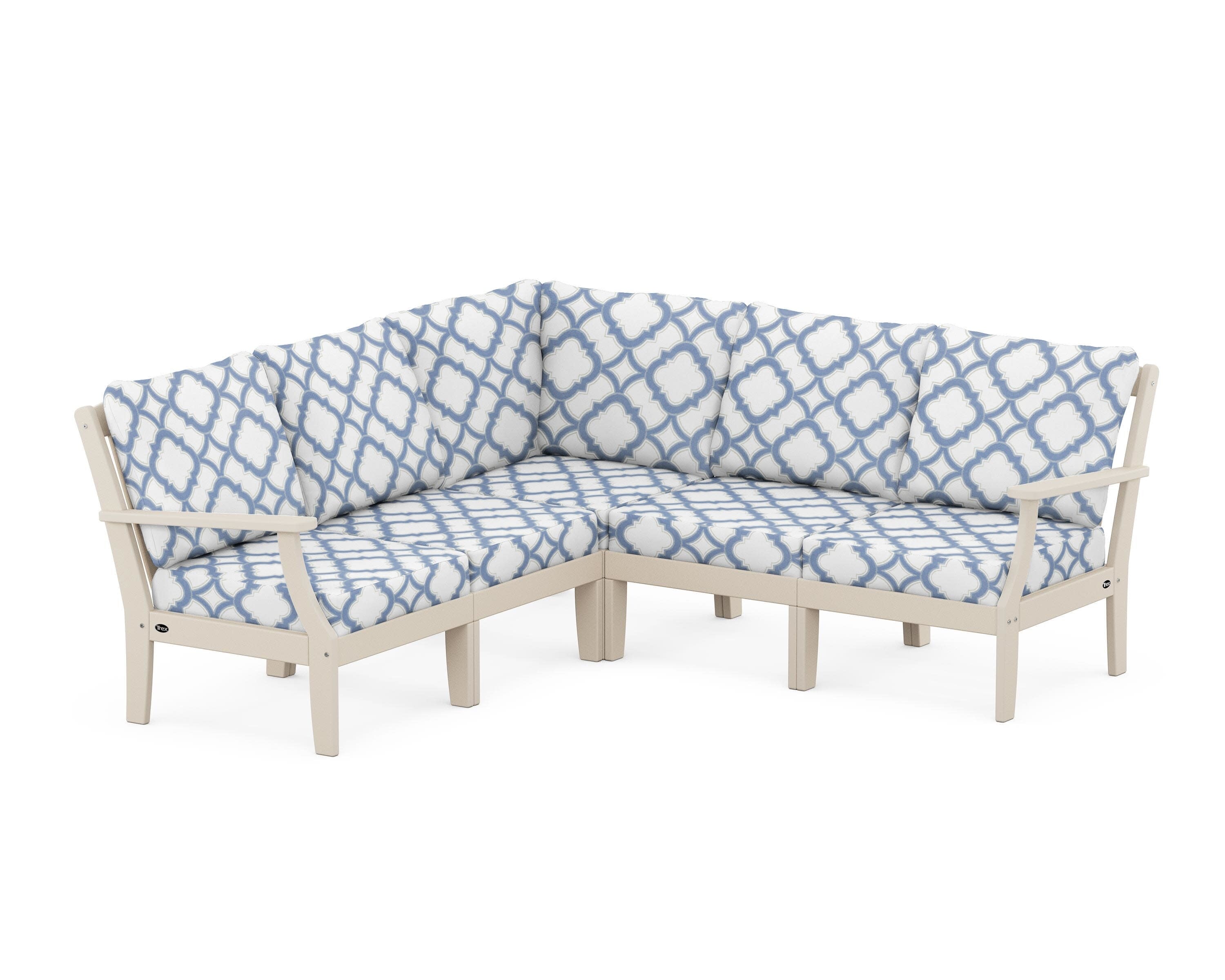 Yacht Club Modular 5-Piece Deep Seating Set in Sand Castle / Trellis Sky Blue