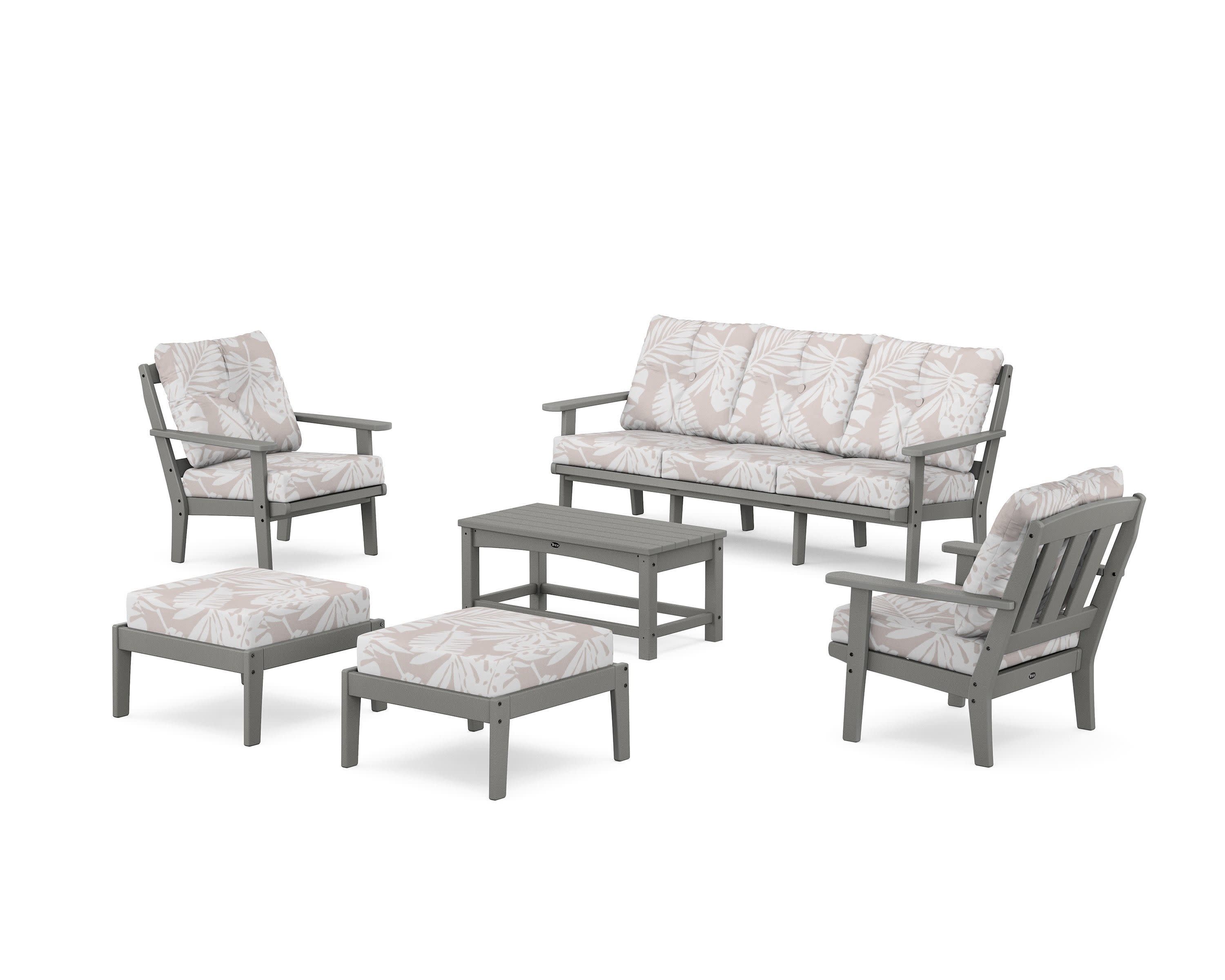 Cape Cod 6-Piece Lounge Sofa Set in Stepping Stone / Leaf Dune Burlap