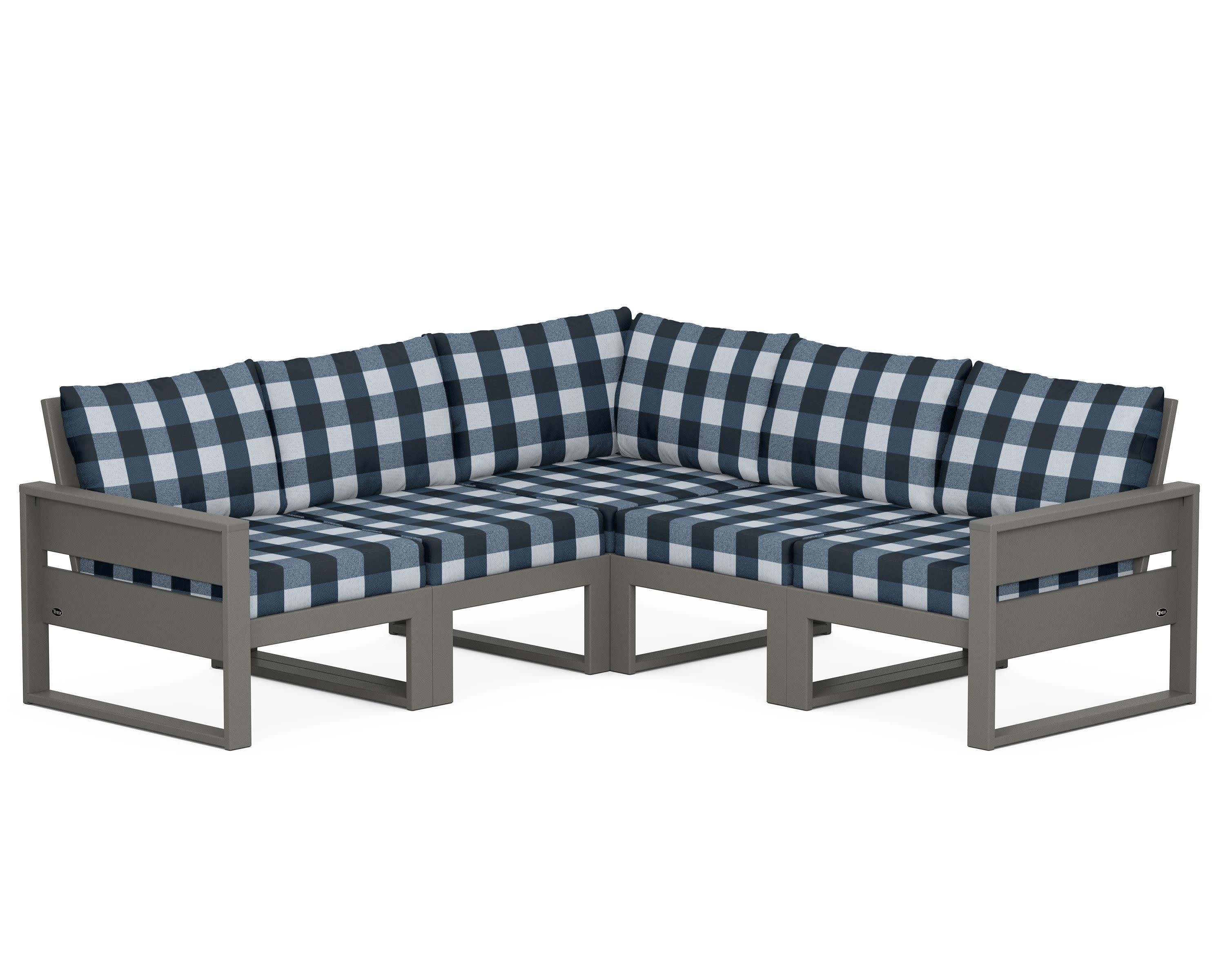 Eastport 5-Piece Sectional in Stepping Stone / Buffalo Plaid Marine Indigo