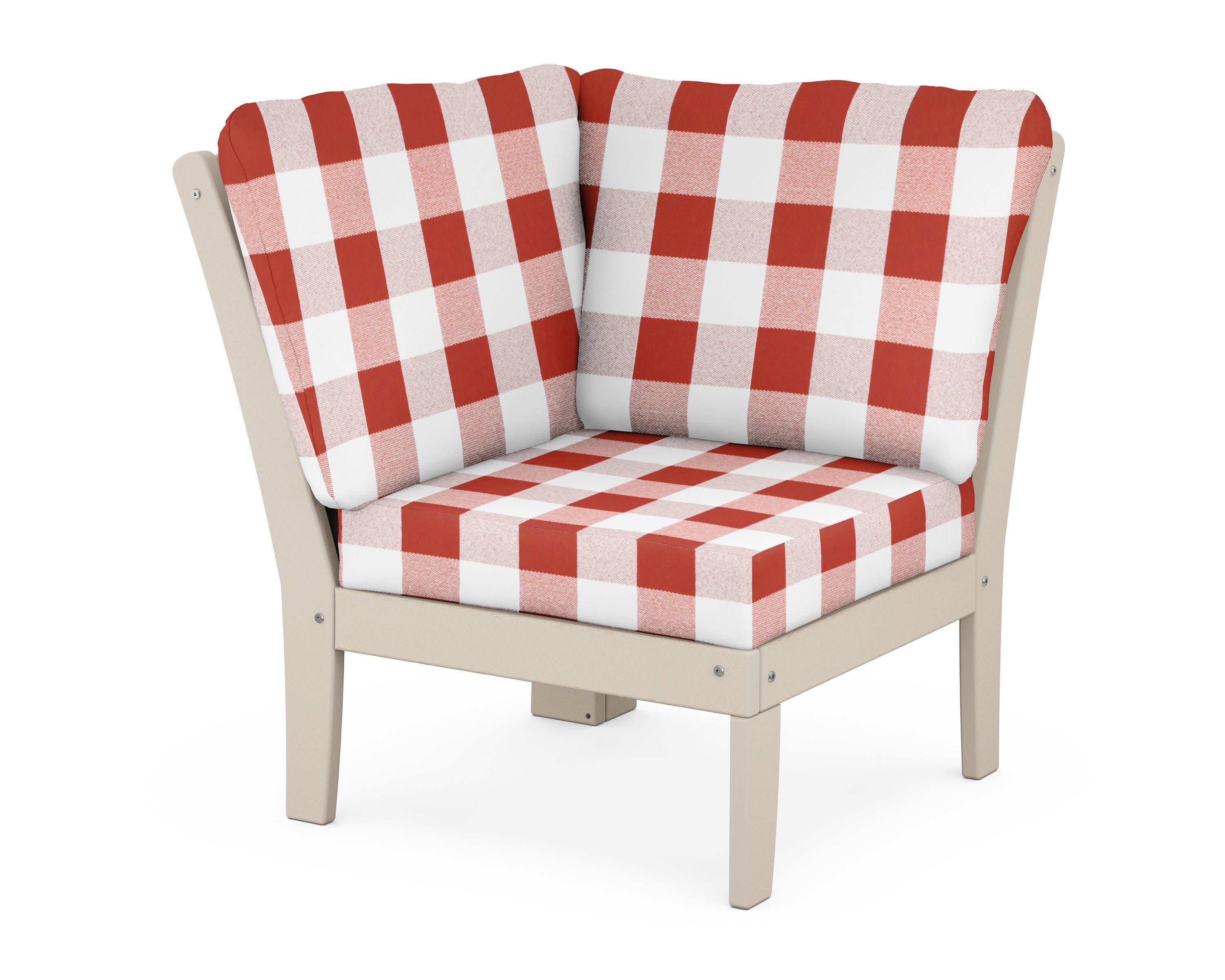 Yacht Club Modular Corner Chair in Sand Castle / Buffalo Plaid Crimson