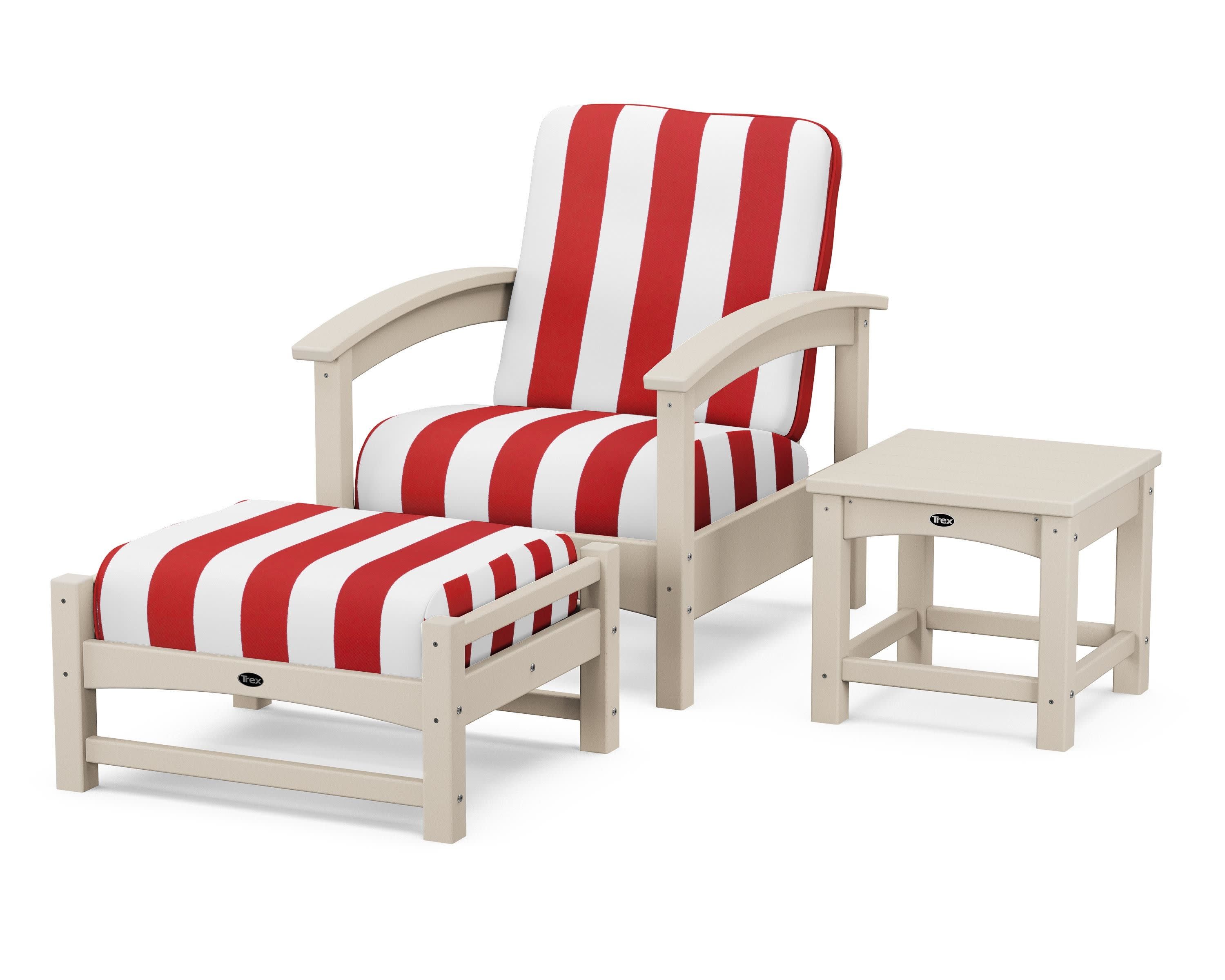 Rockport 3-Piece Deep Seating Set in Sand Castle / Cabana Stripe Crimson
