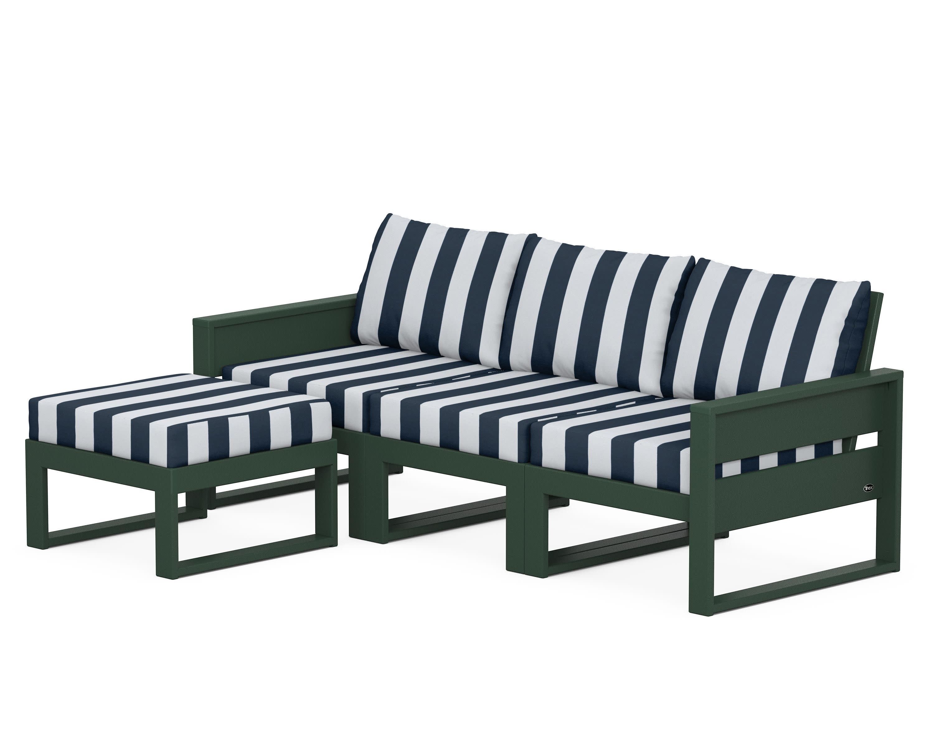 Eastport 4- Piece Sectional with Ottoman in Rainforest Canopy / Cabana Stripe Marine Indigo