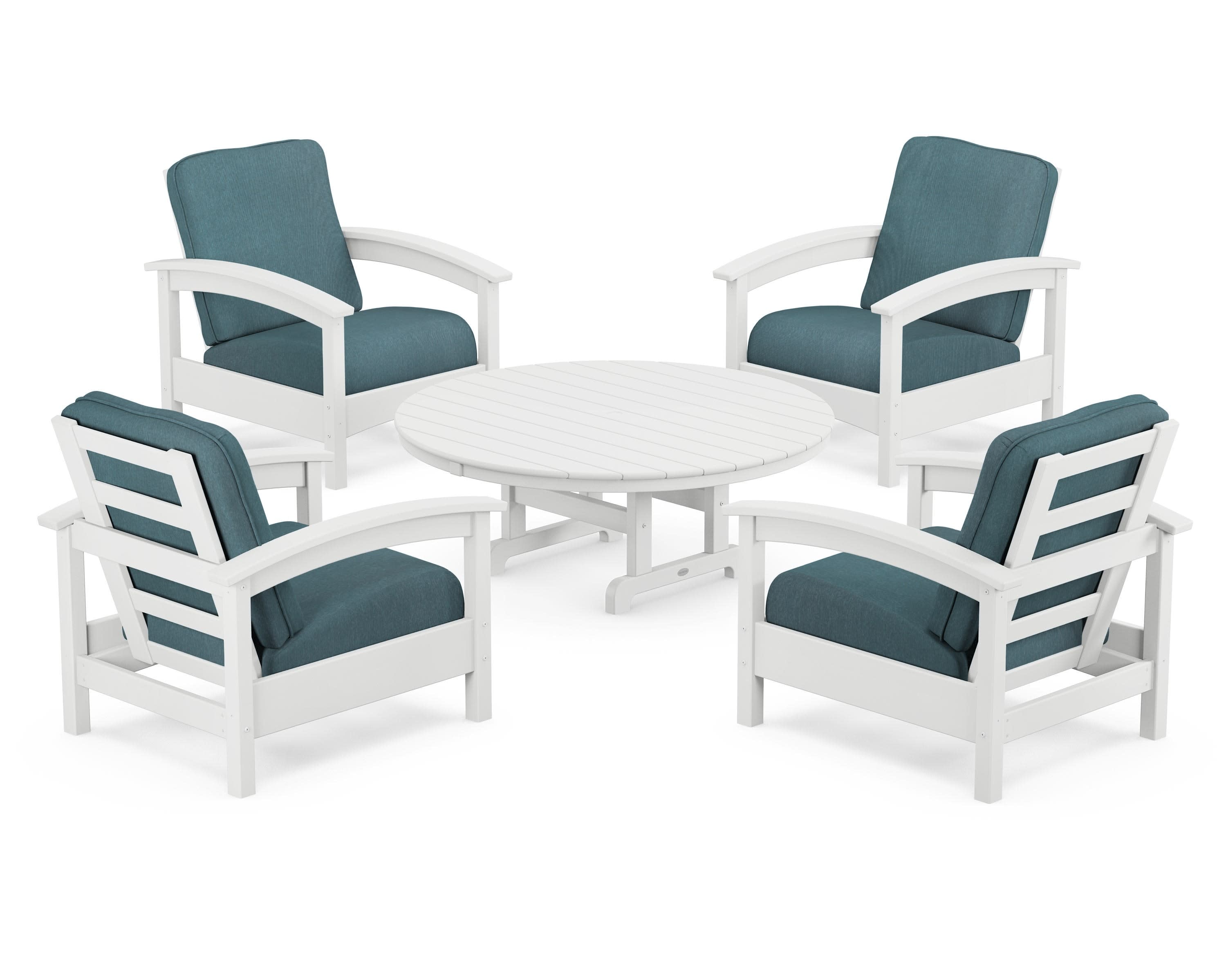Rockport 5-Piece Deep Seating Set in Classic White / Ocean Teal