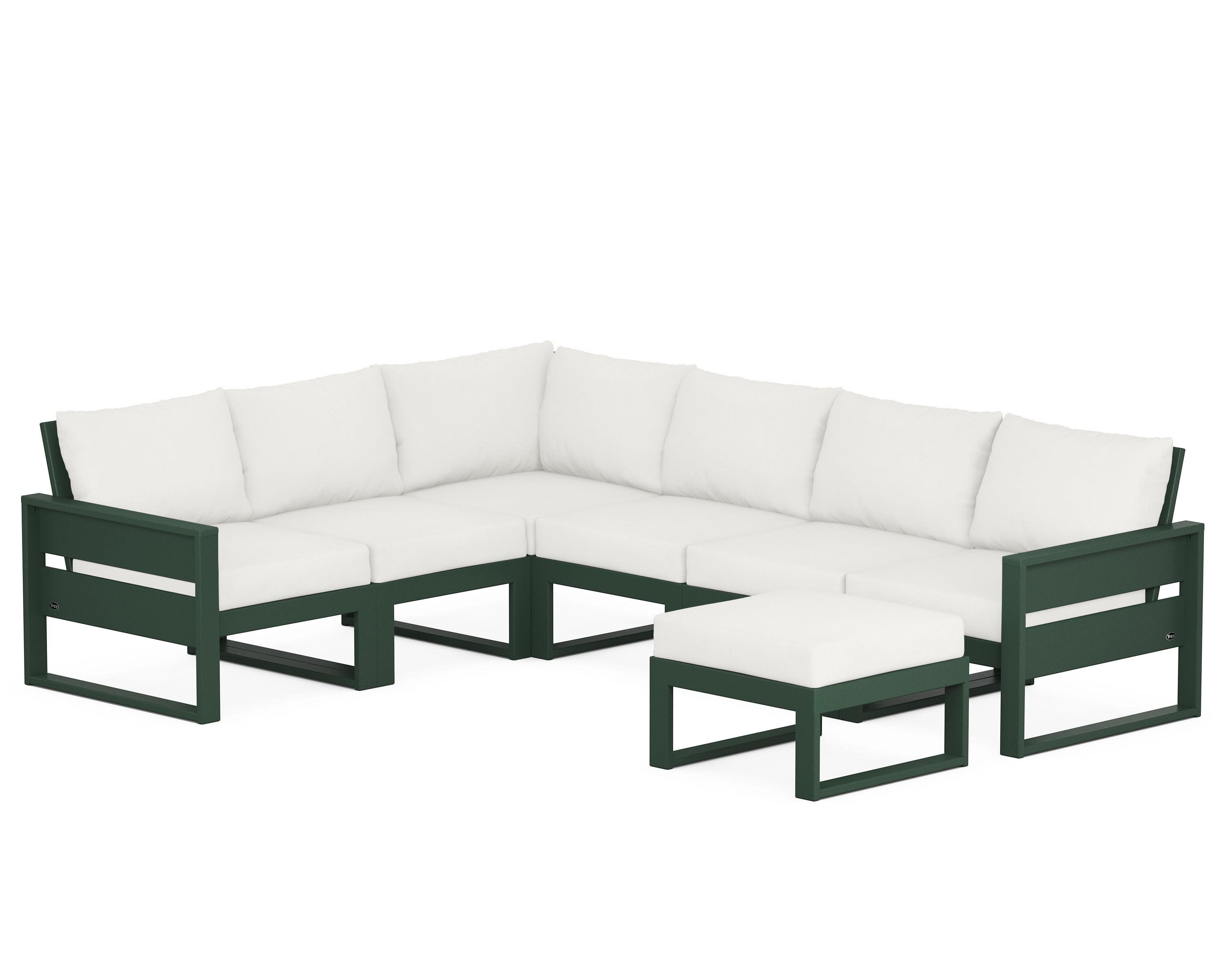 Eastport 6-Piece Sectional with Ottoman in Rainforest Canopy / Natural Linen