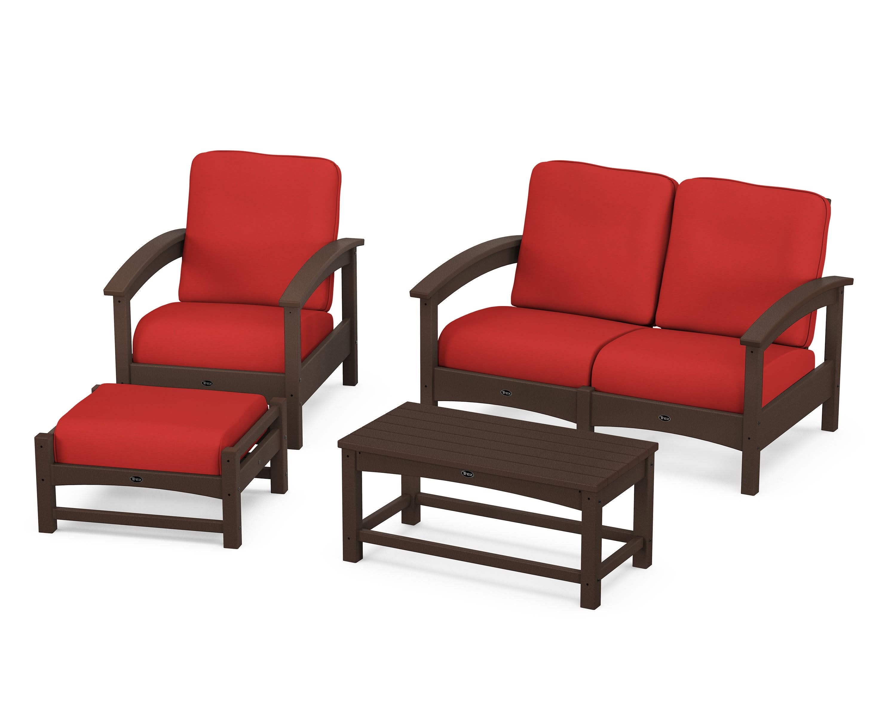 Rockport 4-Piece Deep Seating Conversation Group in Vintage Lantern / Crimson Linen