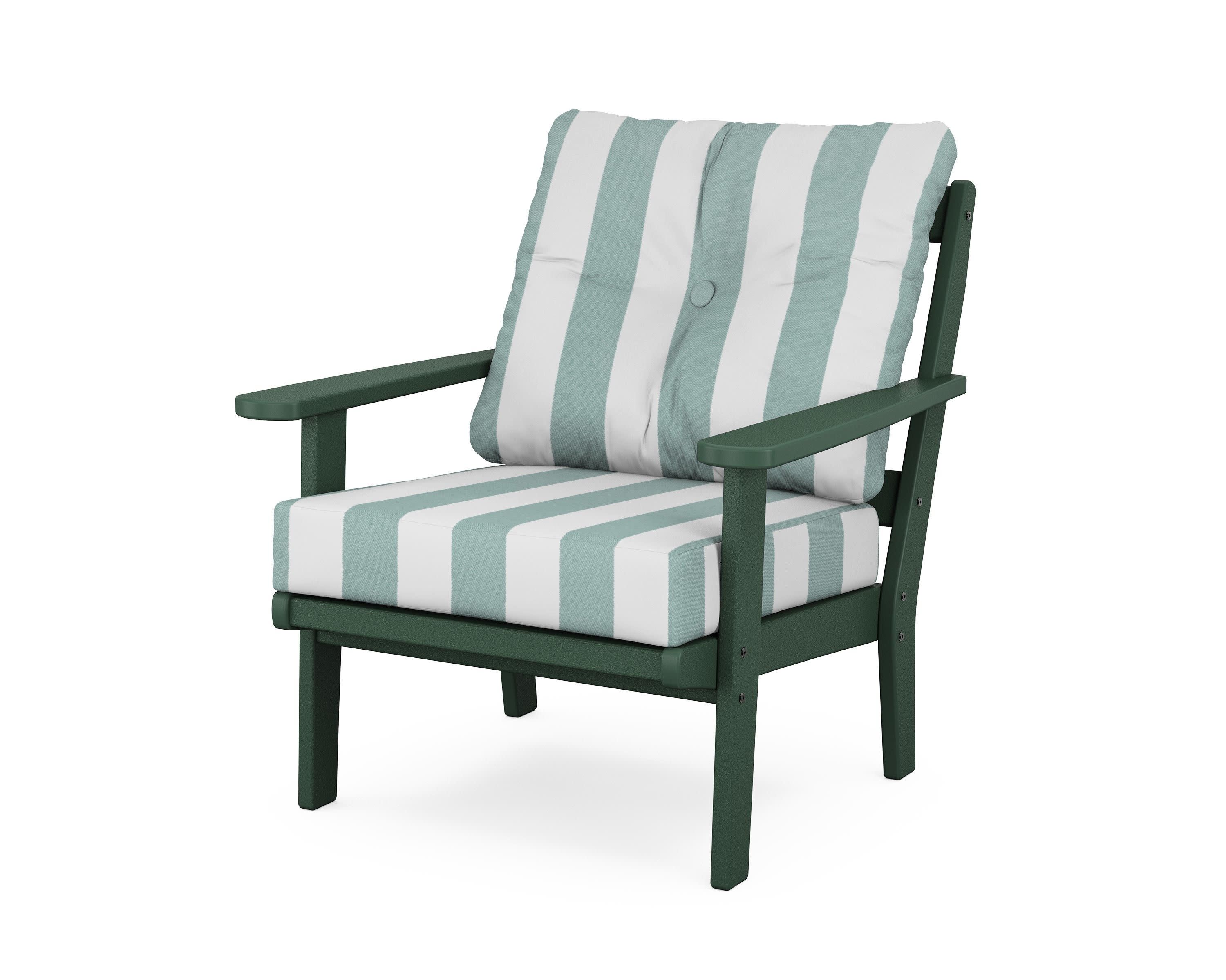 Cape Cod Deep Seating Chair in Rainforest Canopy / Cabana Stripe Glacier Spa