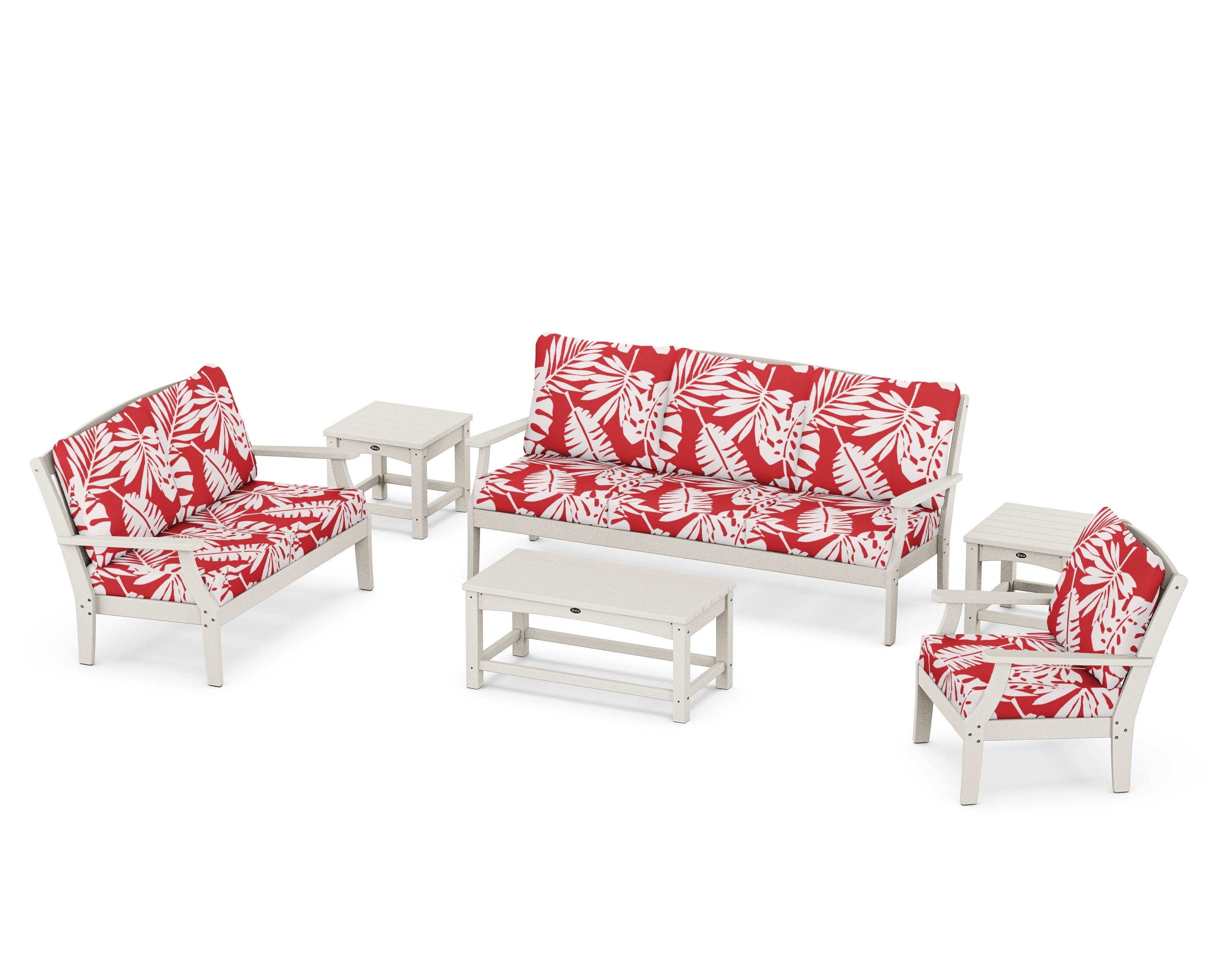 Yacht Club 6-Piece Deep Seating Set in Sand Castle / Leaf Crimson
