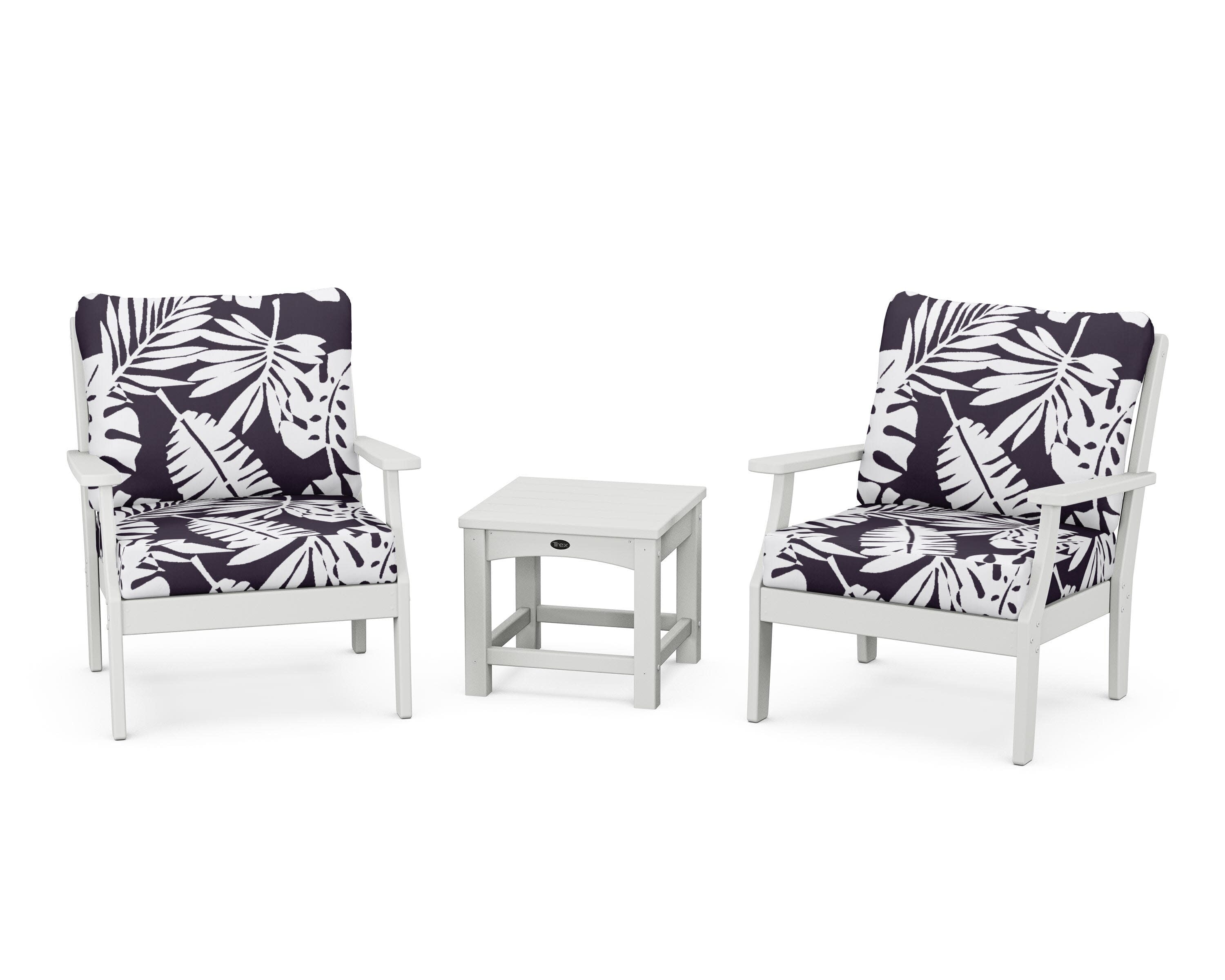 Yacht Club 3-Piece Deep Seating Set in Classic White / Leaf Navy