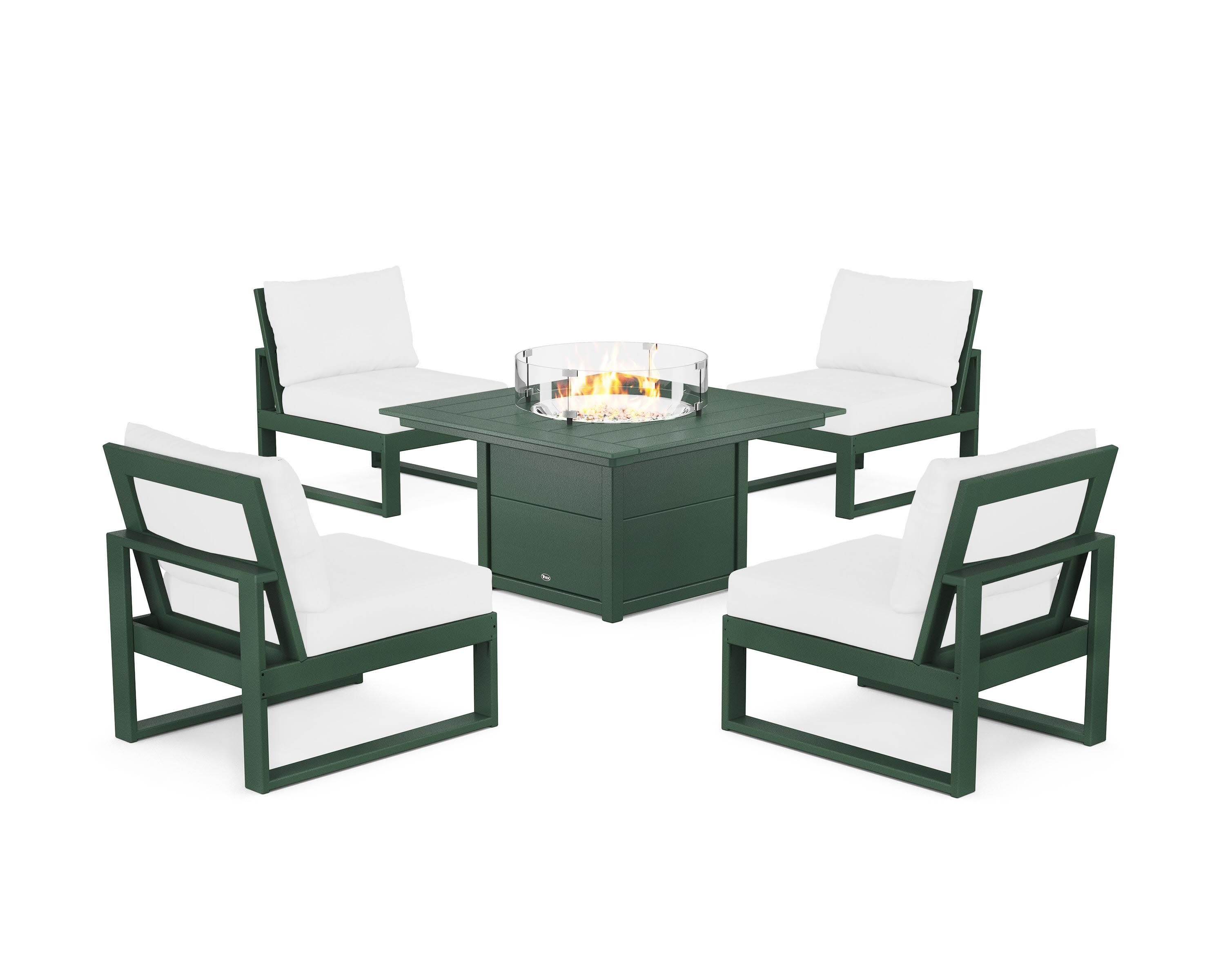 Eastport Modular 5-Piece Deep Seating Set with Square Fire Pit Table in Rainforest Canopy / Natural