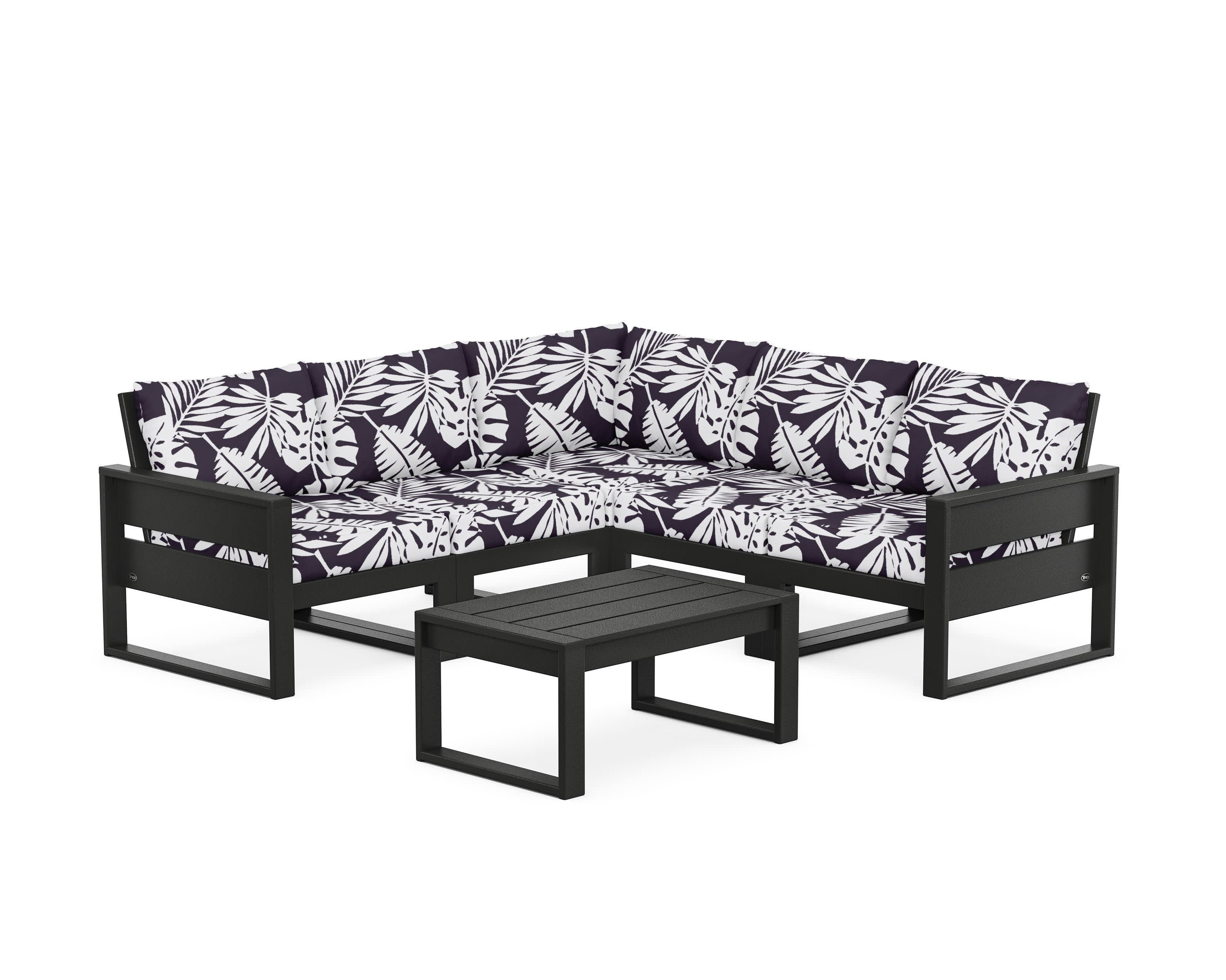 Eastport 6-Piece Deep Seating Sectional + Coffee Table Set in Charcoal Black / Leaf Navy