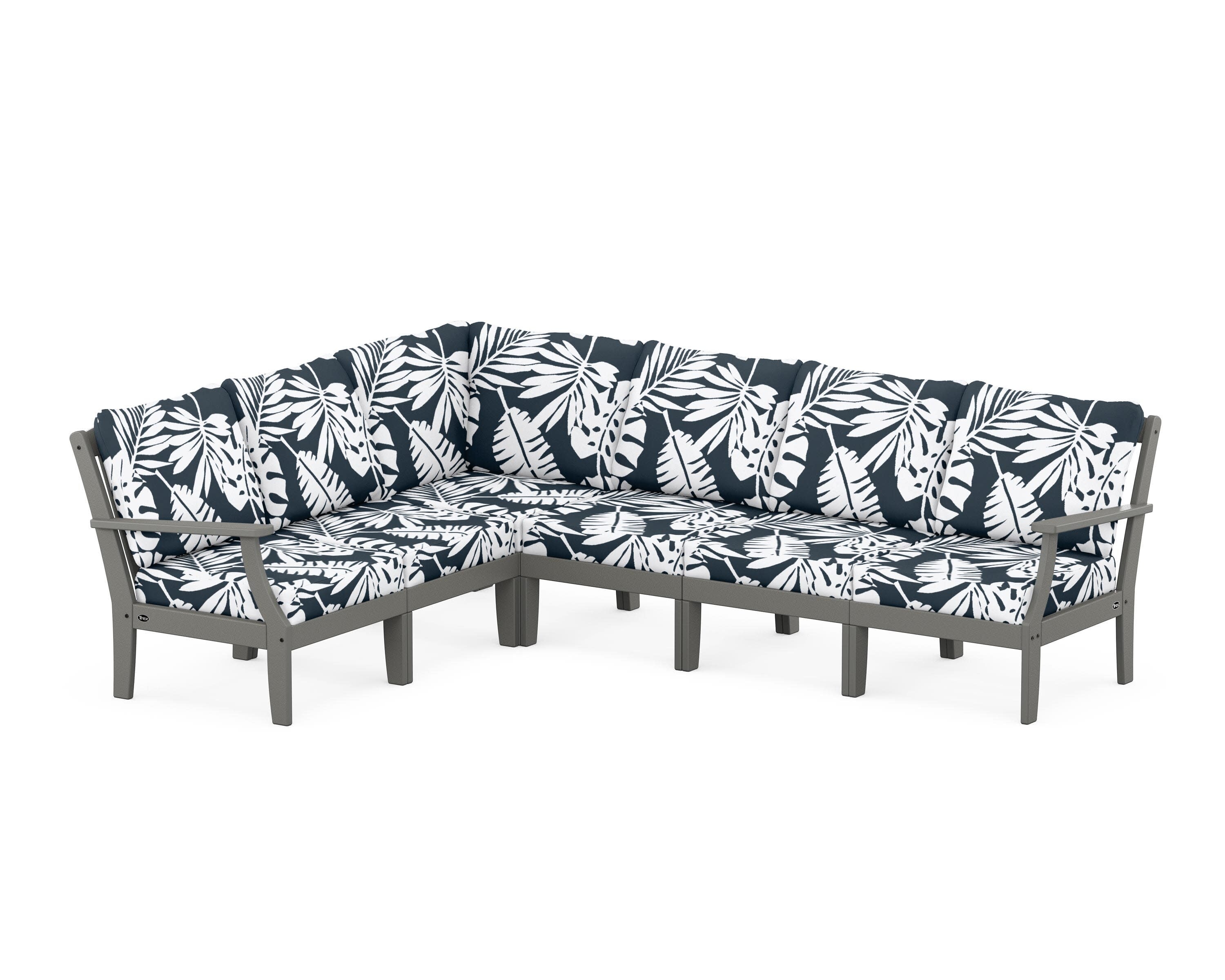 Yacht Club Modular 6-Piece Deep Seating Set in Stepping Stone / Leaf Marine Indigo
