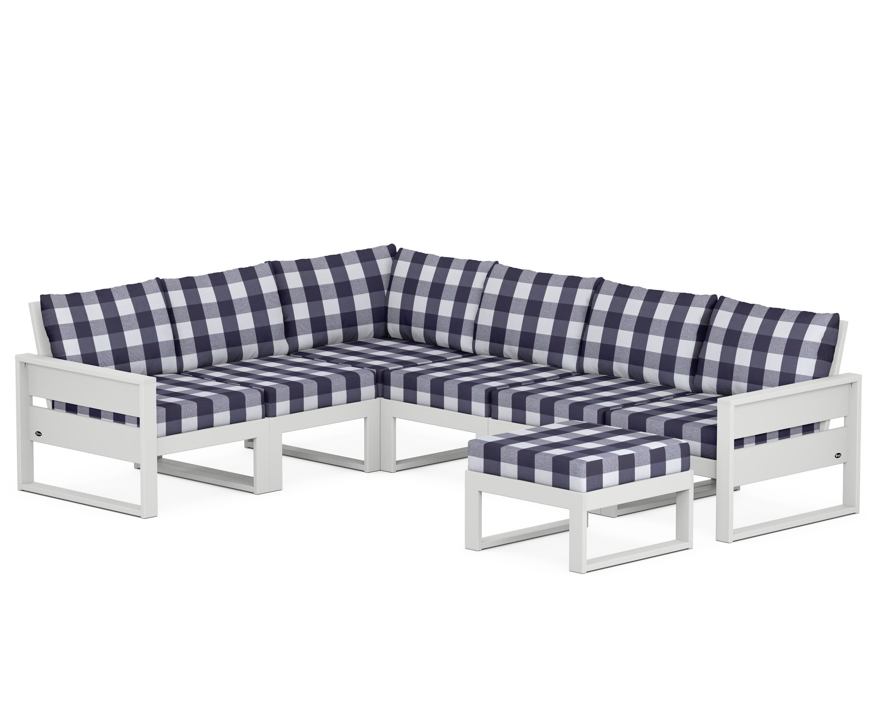 Eastport 6-Piece Sectional with Ottoman in Classic White / Buffalo Plaid Navy