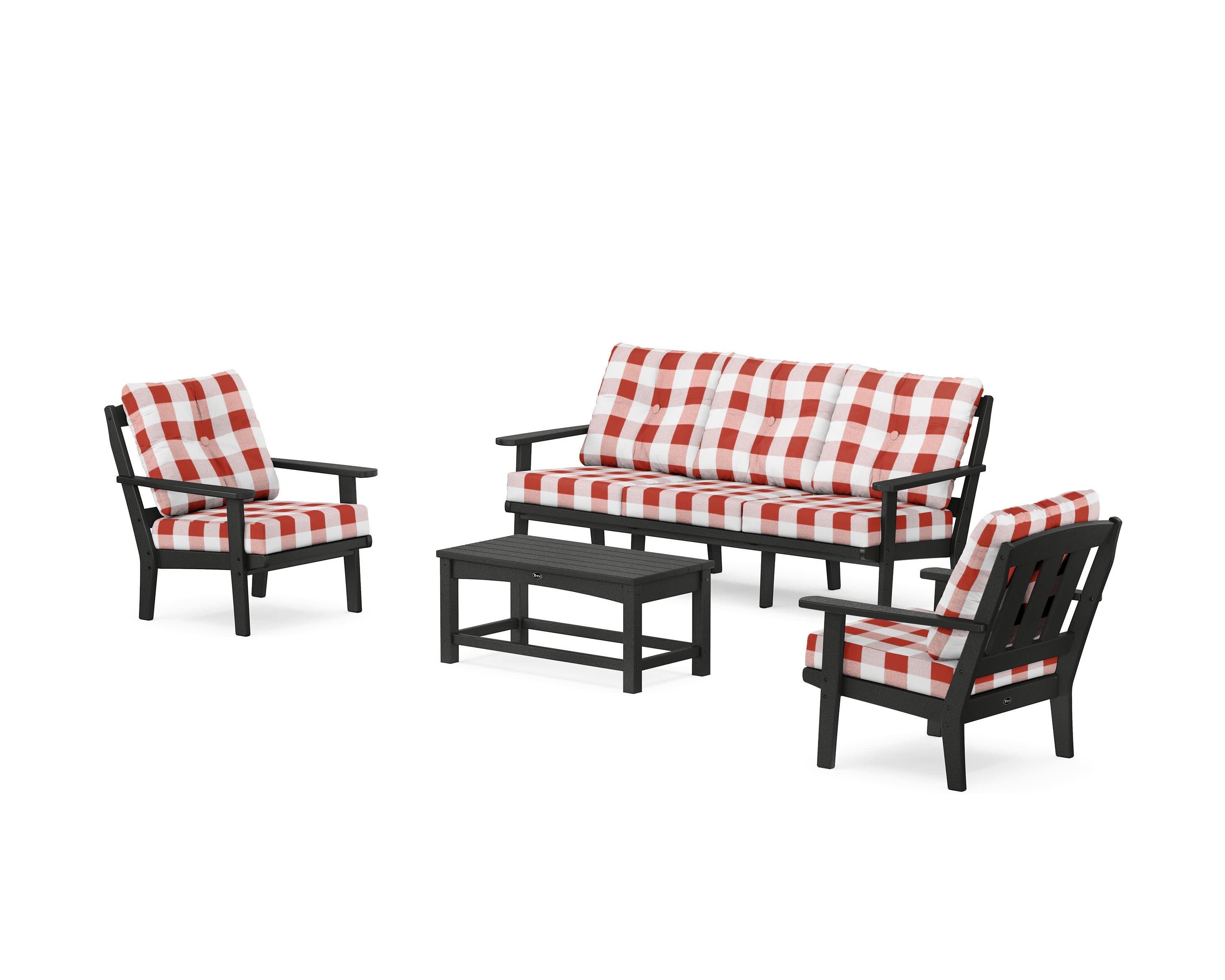 Cape Cod 4-Piece Deep Seating Set with Sofa in Charcoal Black / Buffalo Plaid Crimson