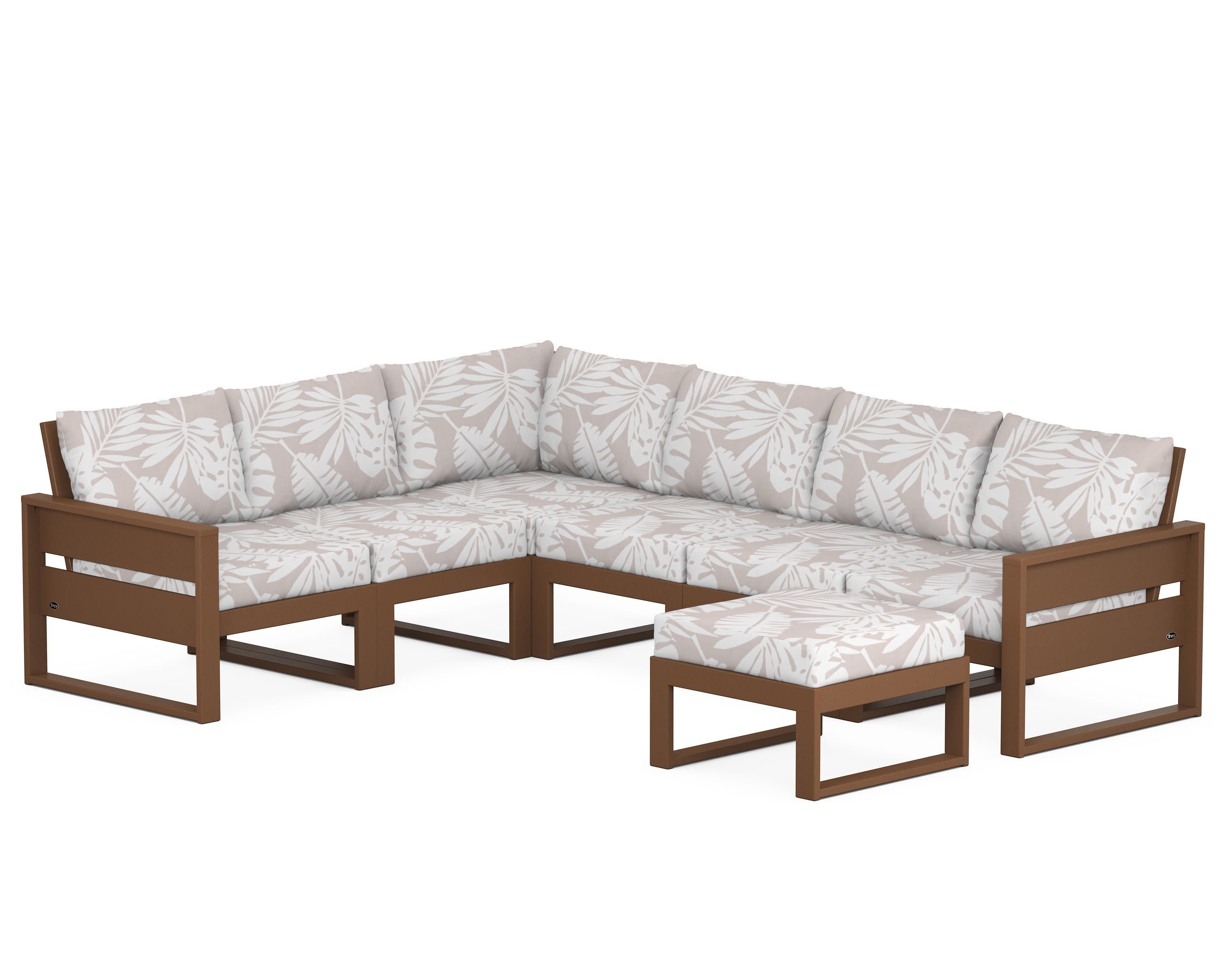 Eastport 6-Piece Sectional with Ottoman in Tree House / Leaf Dune Burlap