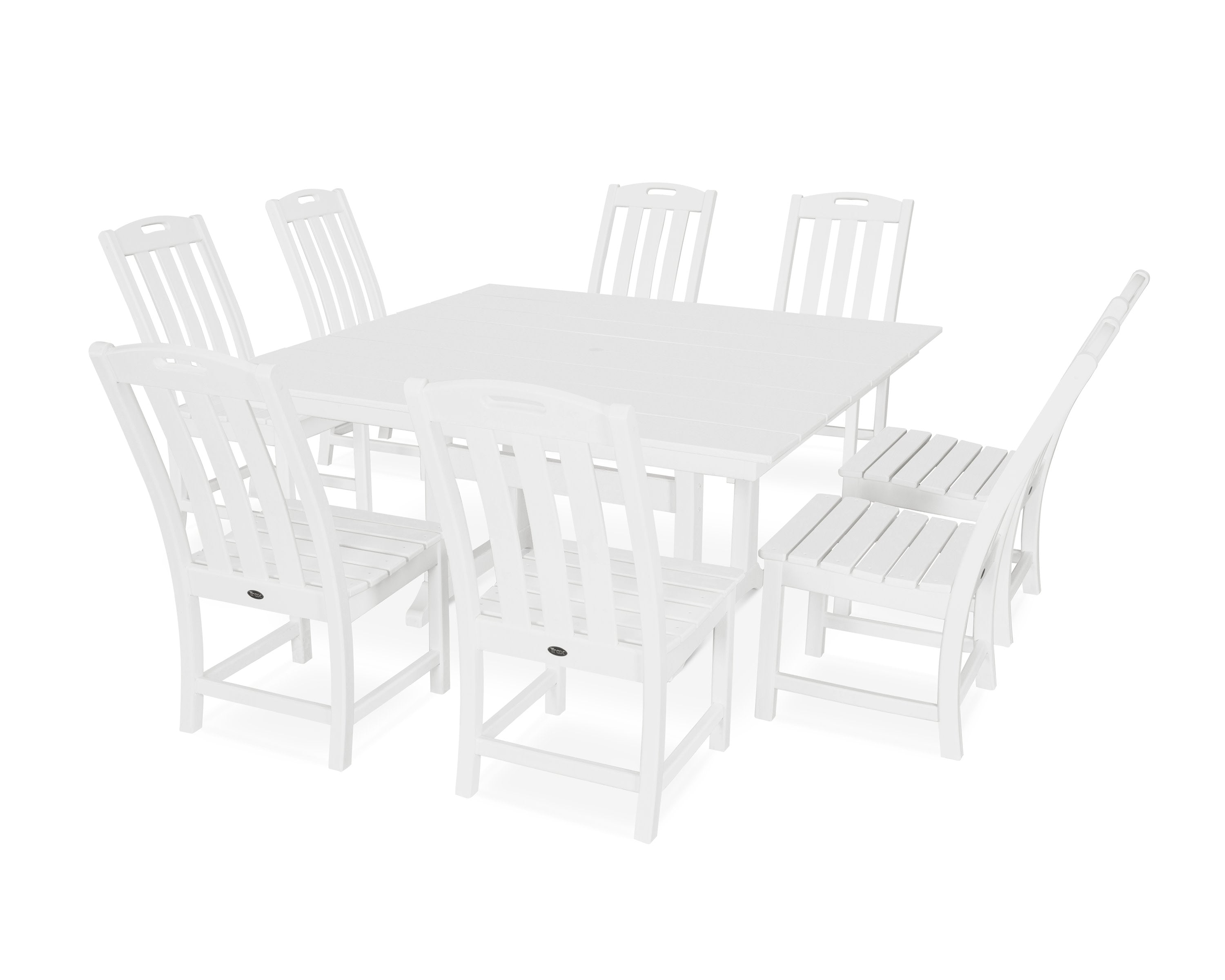 Yacht Club 9-Piece Farmhouse Trestle Side Chair Dining Set in Classic White