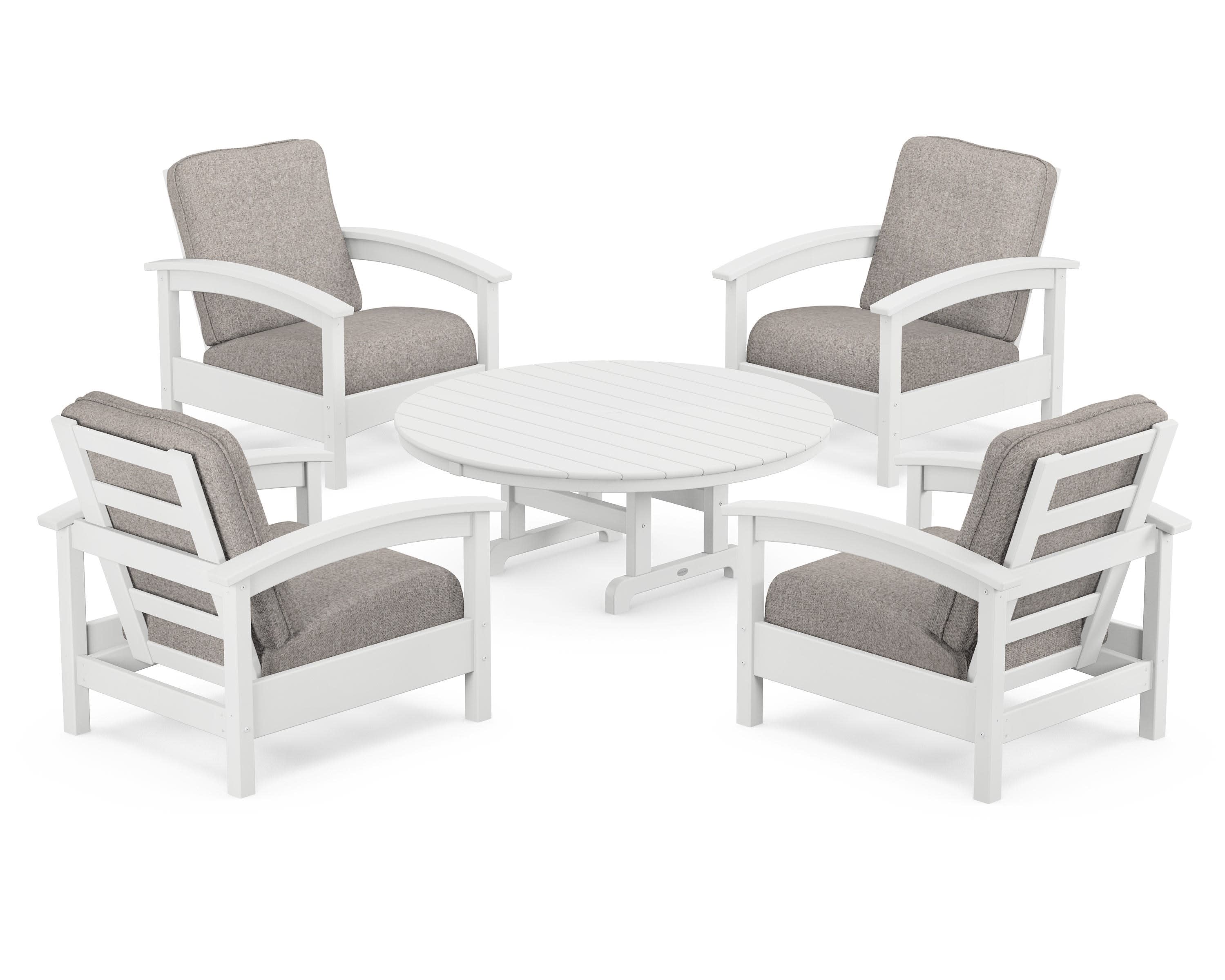Rockport 5-Piece Deep Seating Set in Classic White / Weathered Tweed