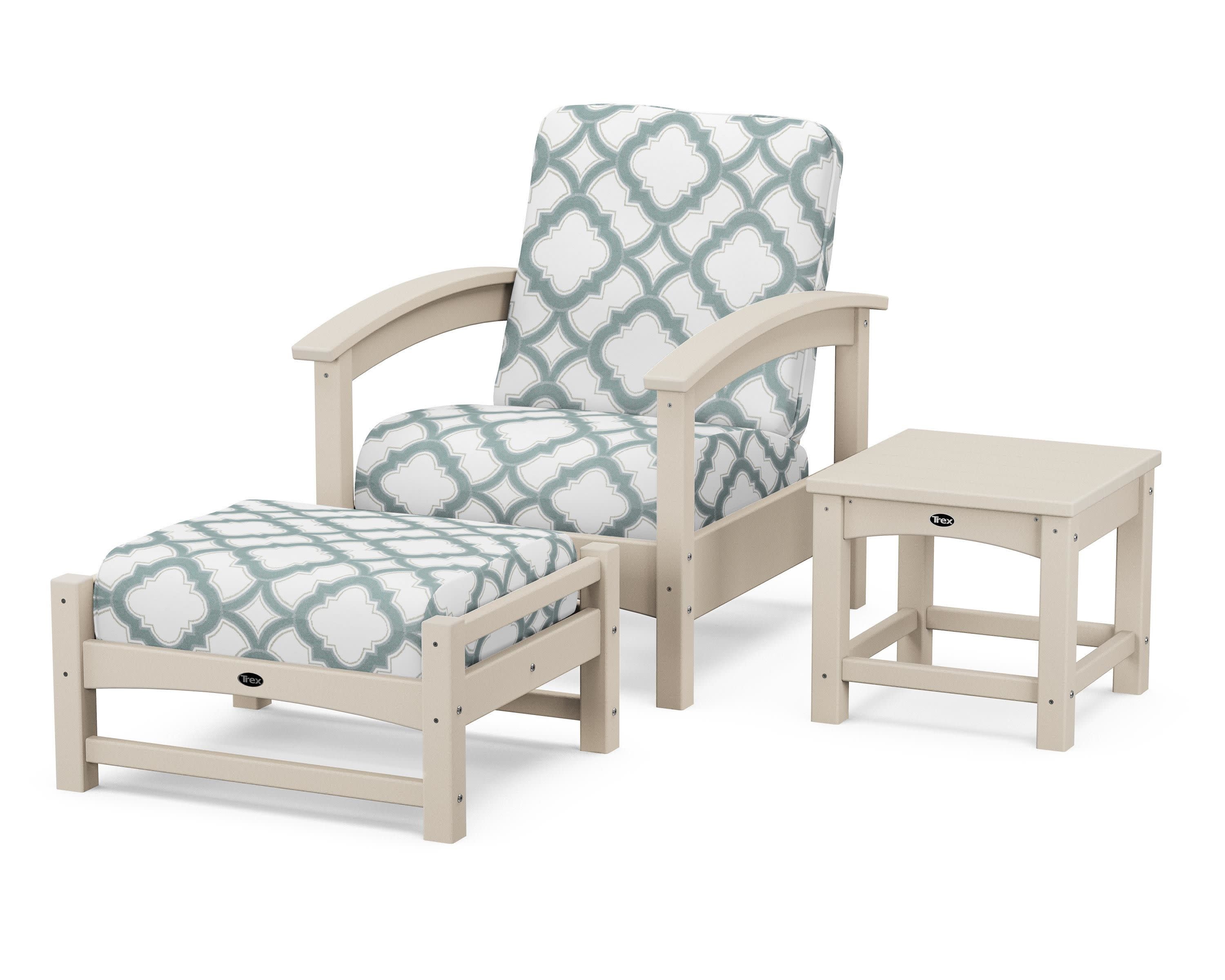 Rockport 3-Piece Deep Seating Set in Sand Castle / Trellis Glacier Spa