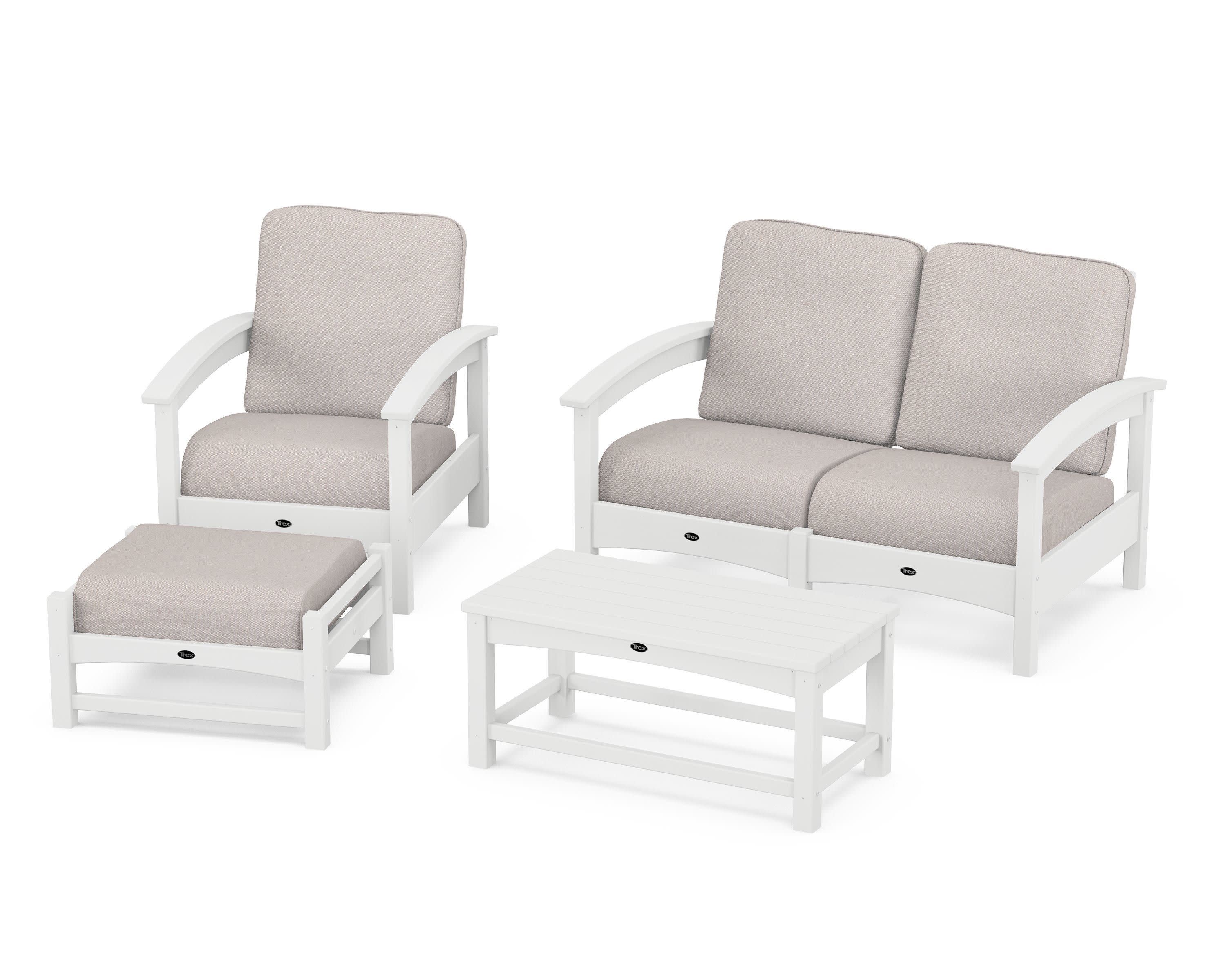 Rockport 4-Piece Deep Seating Conversation Group in Classic White / Dune Burlap