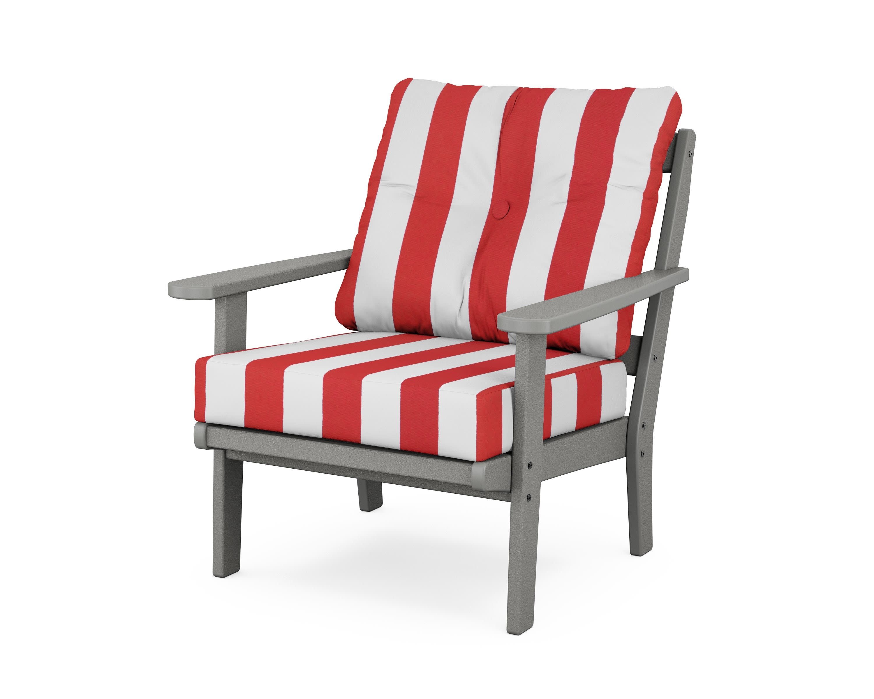 Cape Cod Deep Seating Chair in Stepping Stone / Cabana Stripe Crimson