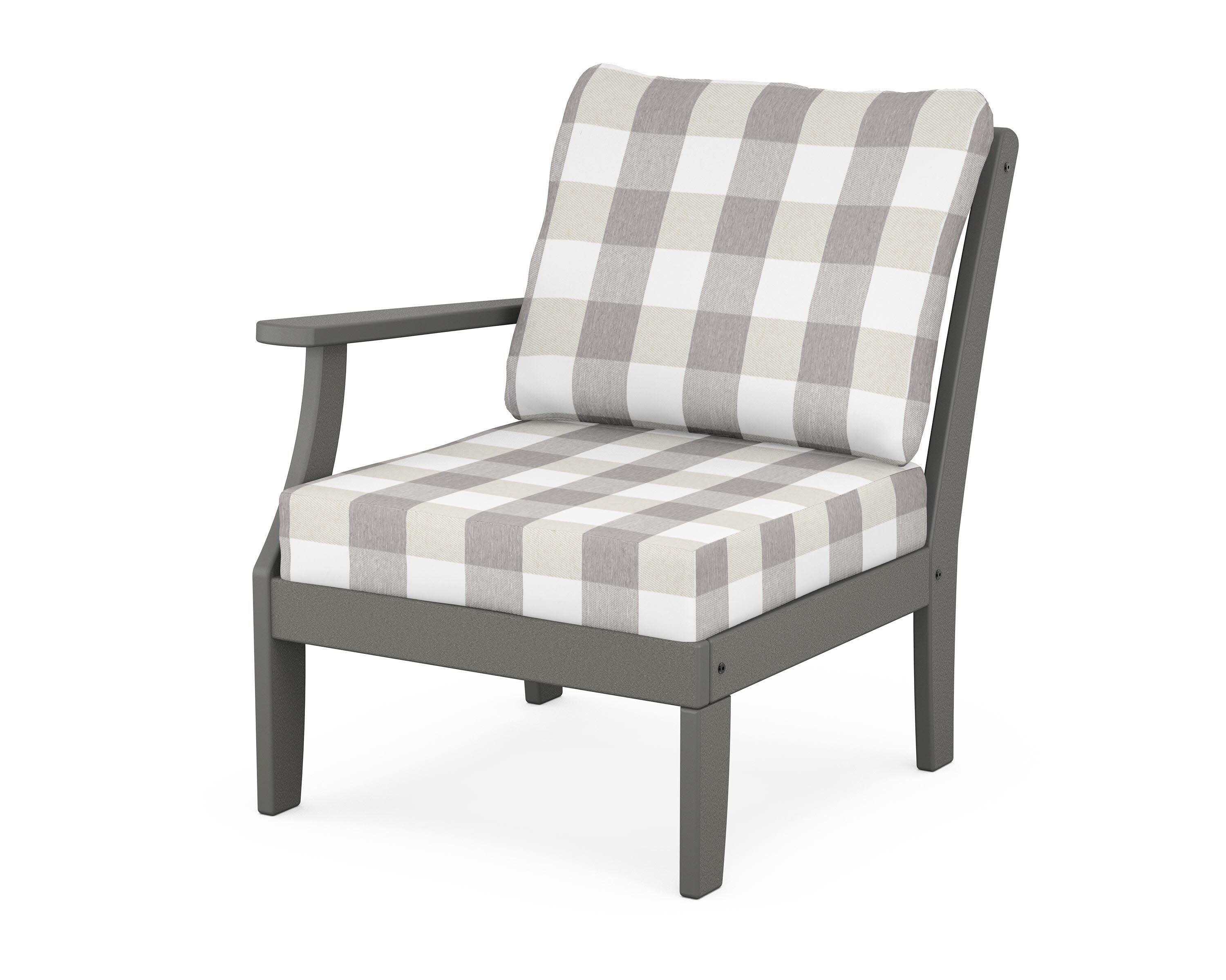 Yacht Club Modular Left Arm Chair in Stepping Stone / Buffalo Plaid Grey Mist
