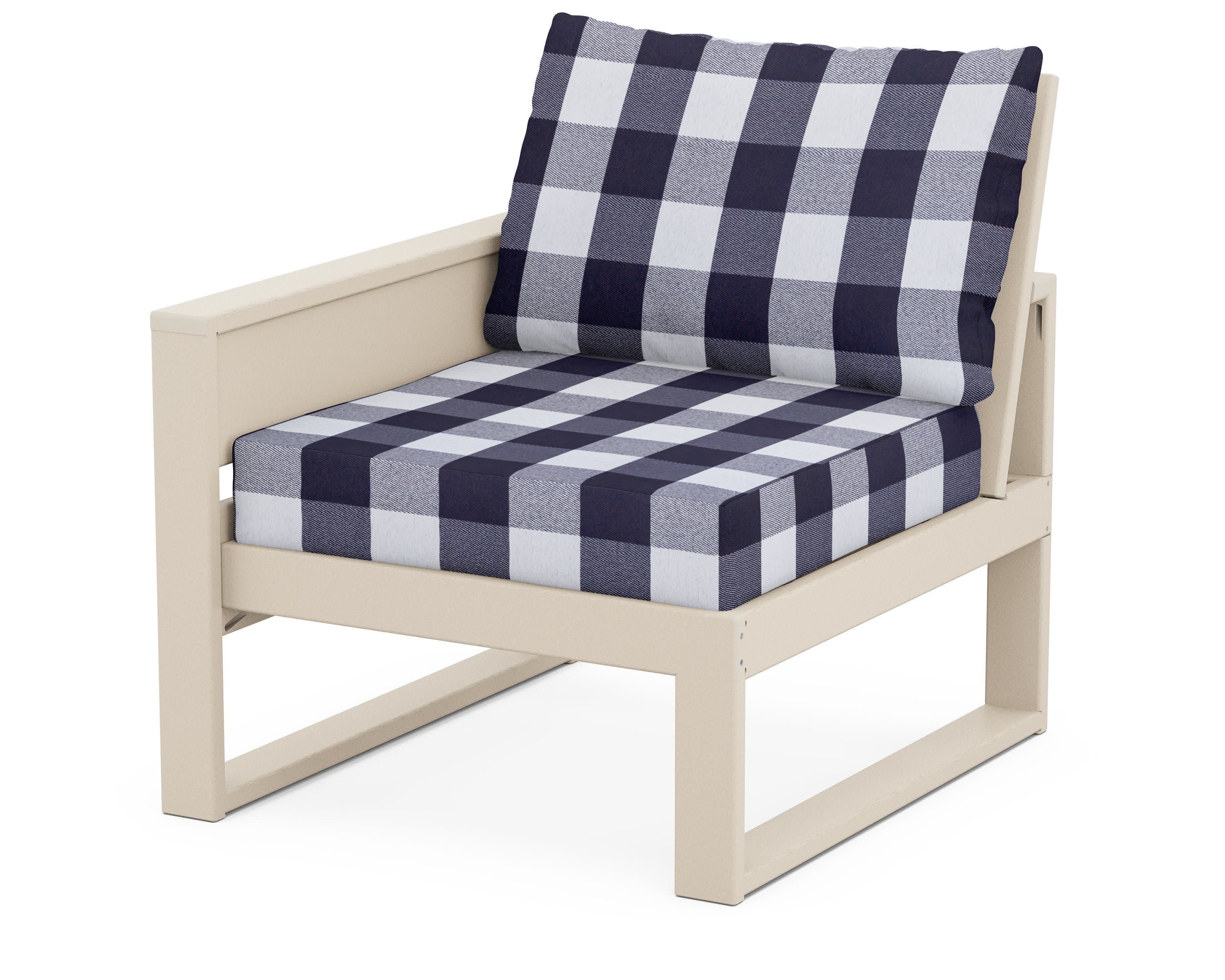 Eastport Modular Left Arm Chair in Sand Castle / Buffalo Plaid Navy