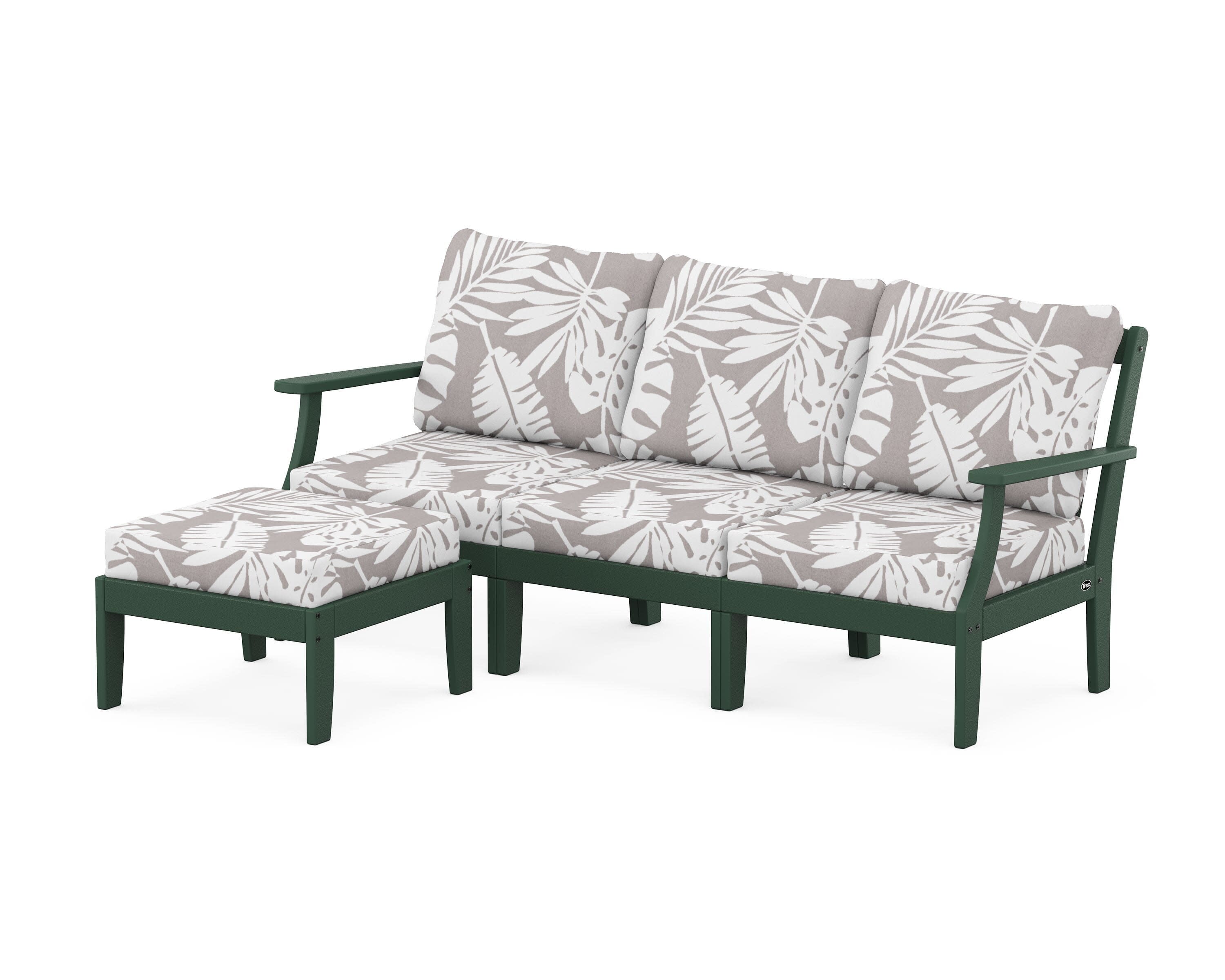 Yacht Club Modular 4-Piece Deep Seating Set with Ottoman in Rainforest Canopy / Leaf Grey Mist